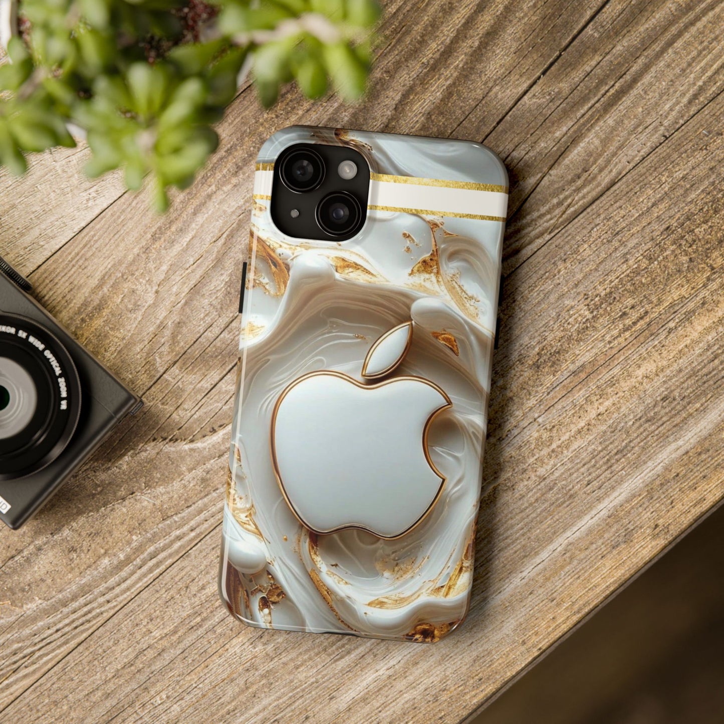 Elegant Gold & White Tough Phone Cases, Stylish Phone Protection, Gift for Apple Lovers, Tech Accessories, Trendy Phone Cover | Iphone Case