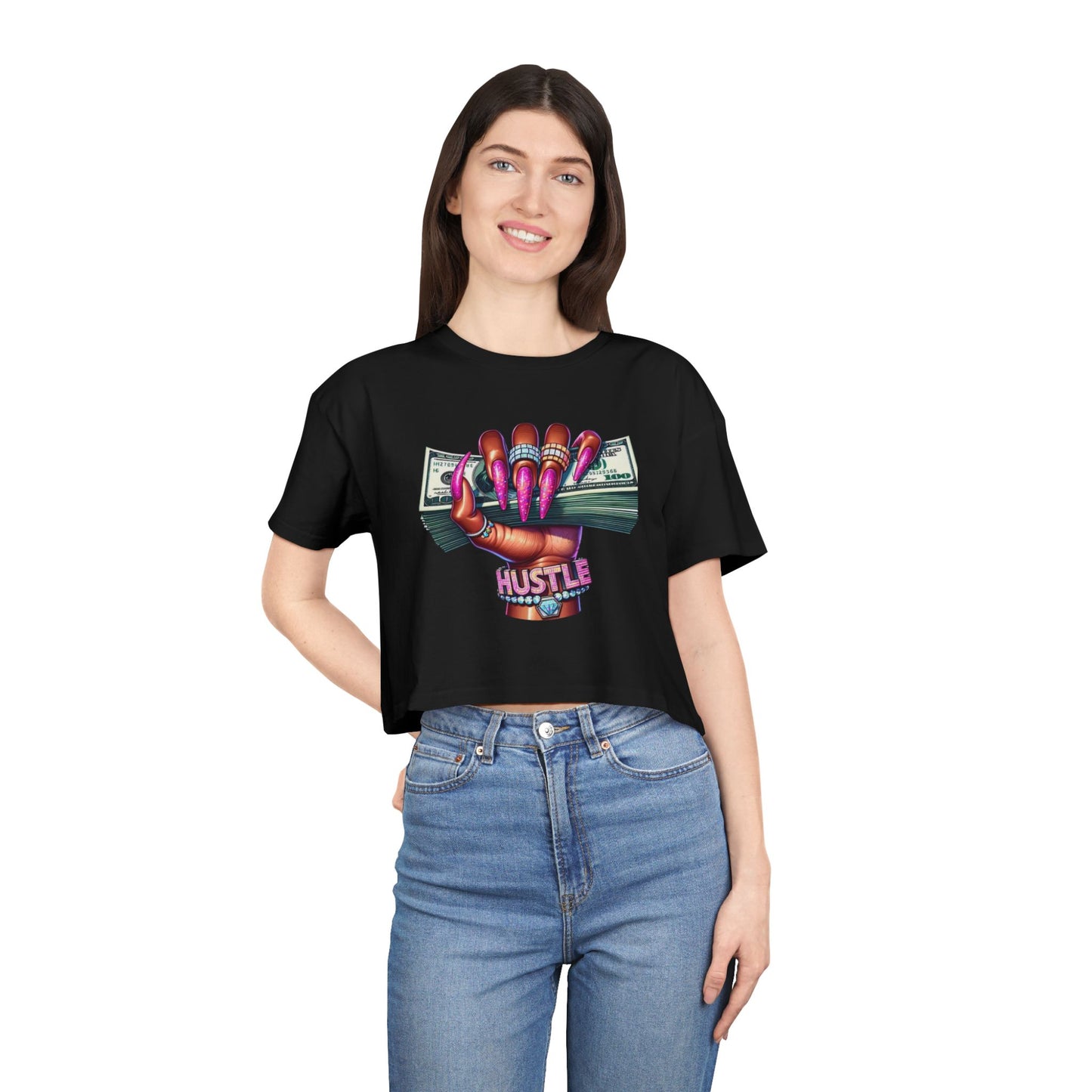 Hustle Graphic Women's Crop Tee, Trendy T-Shirt, Relaxed Top, Empowering Apparel, Summer Fashion, Motivational Wear