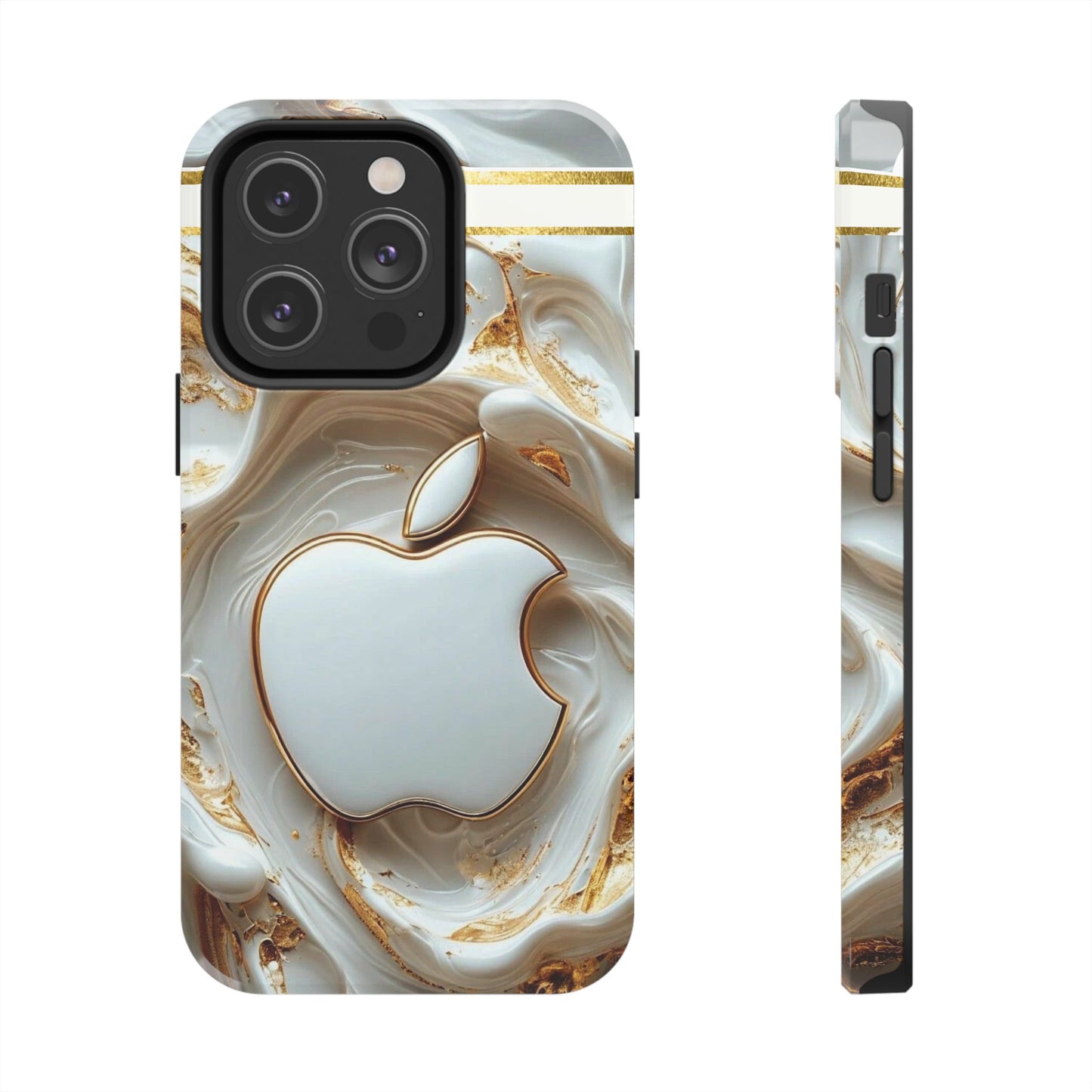 Elegant Gold & White Tough Phone Cases, Stylish Phone Protection, Gift for Apple Lovers, Tech Accessories, Trendy Phone Cover | Iphone Case