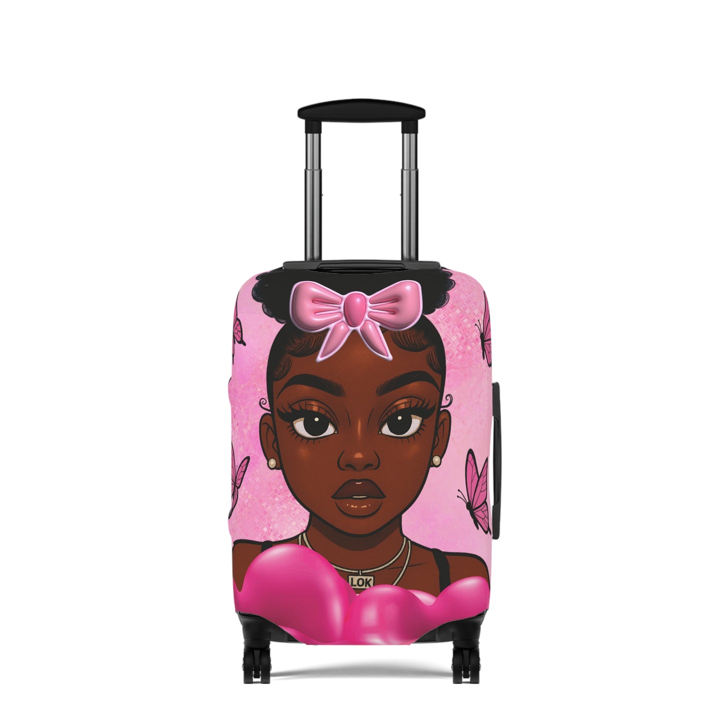 Stylish Luggage Cover with Cute Character Design, Travel Accessory for Girls, Gift for Travelers, Fun Suitcase Protector, Unique Travel Gear