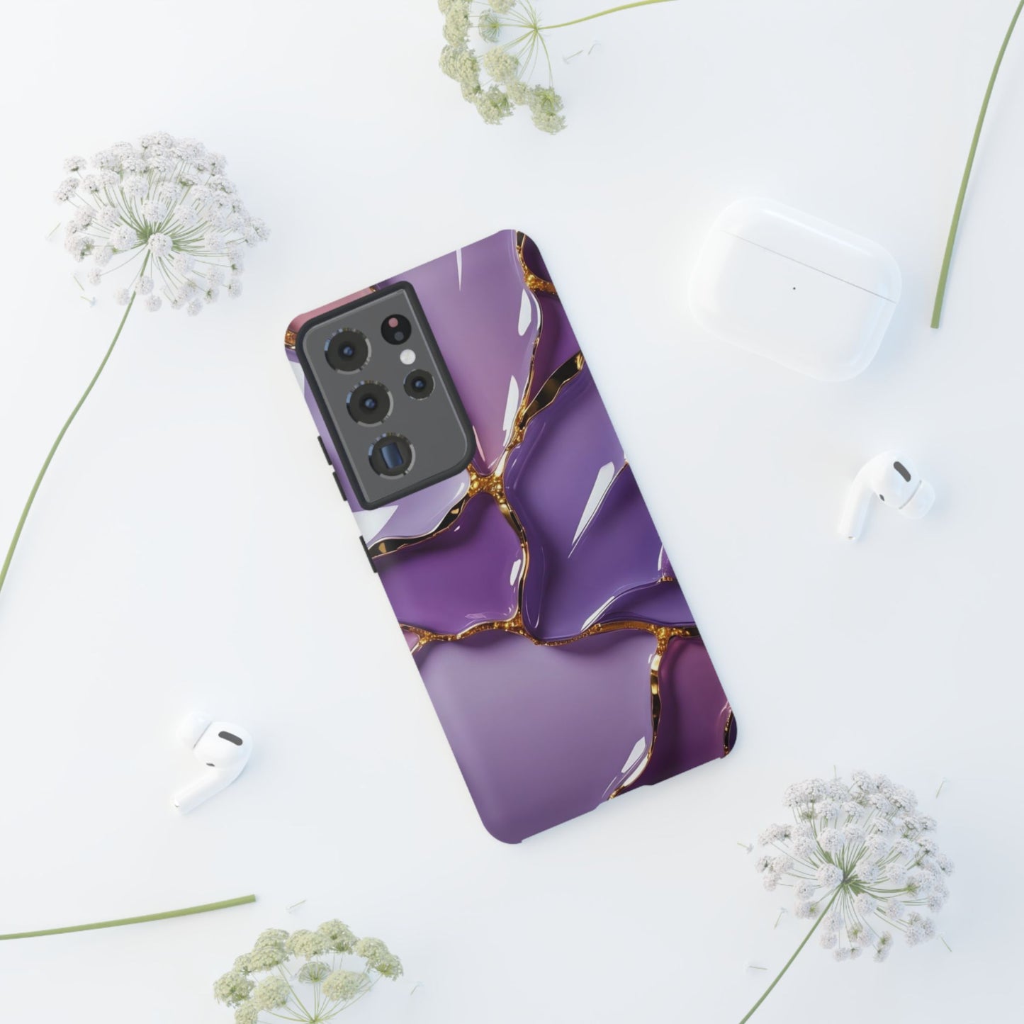 Elegant Phone Case with Purple Marble Design, Tough Phone Cover, Chic Mobile Accessory, Unique Gift for Her, Stylish Phone Protector - Samsung case