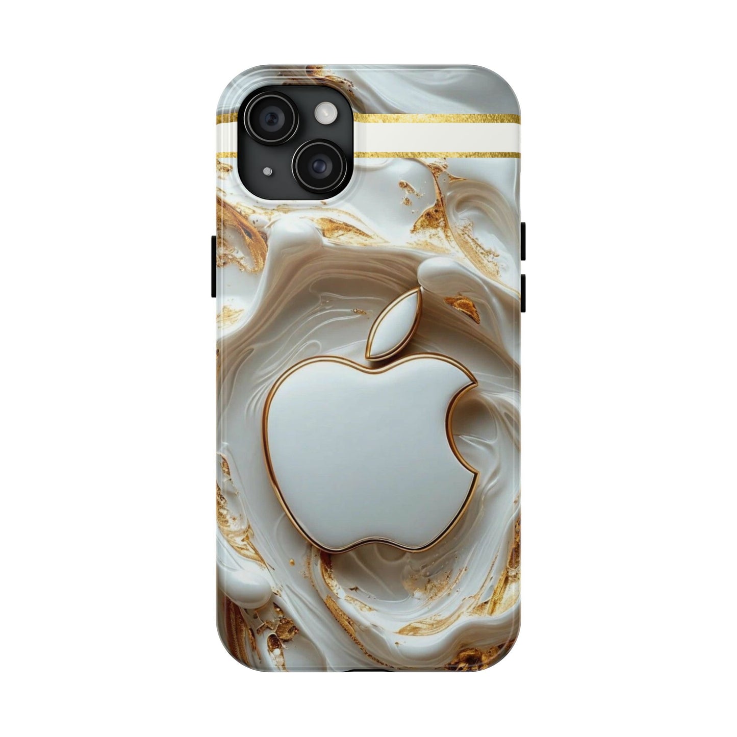 Elegant Gold & White Tough Phone Cases, Stylish Phone Protection, Gift for Apple Lovers, Tech Accessories, Trendy Phone Cover | Iphone Case
