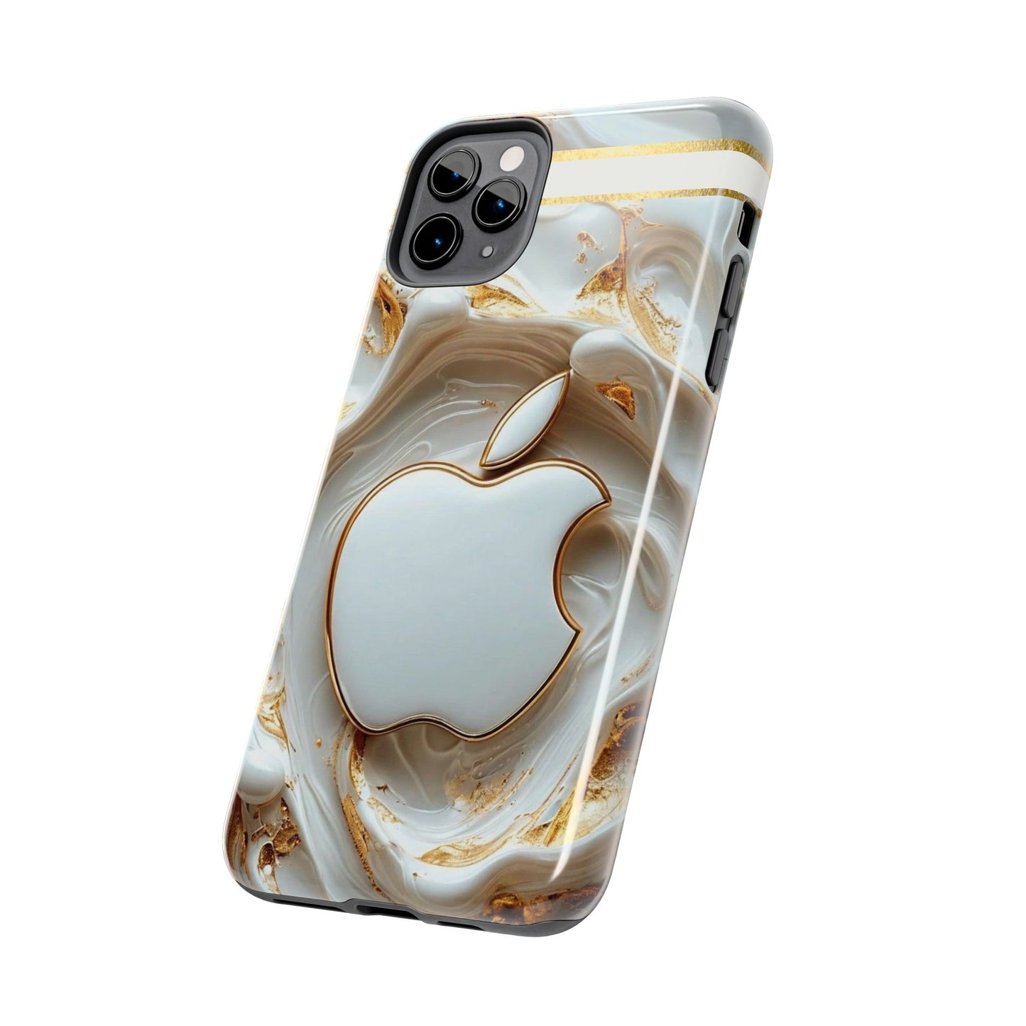 Elegant Gold & White Tough Phone Cases, Stylish Phone Protection, Gift for Apple Lovers, Tech Accessories, Trendy Phone Cover | Iphone Case