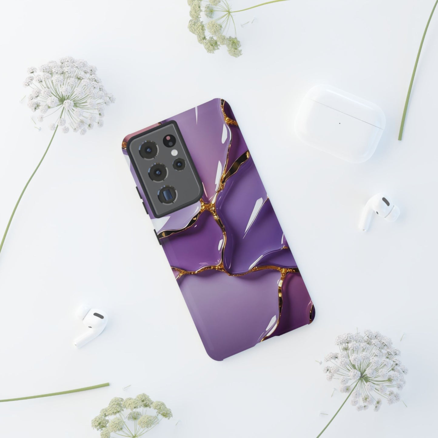 Elegant Phone Case with Purple Marble Design, Tough Phone Cover, Chic Mobile Accessory, Unique Gift for Her, Stylish Phone Protector - Samsung case