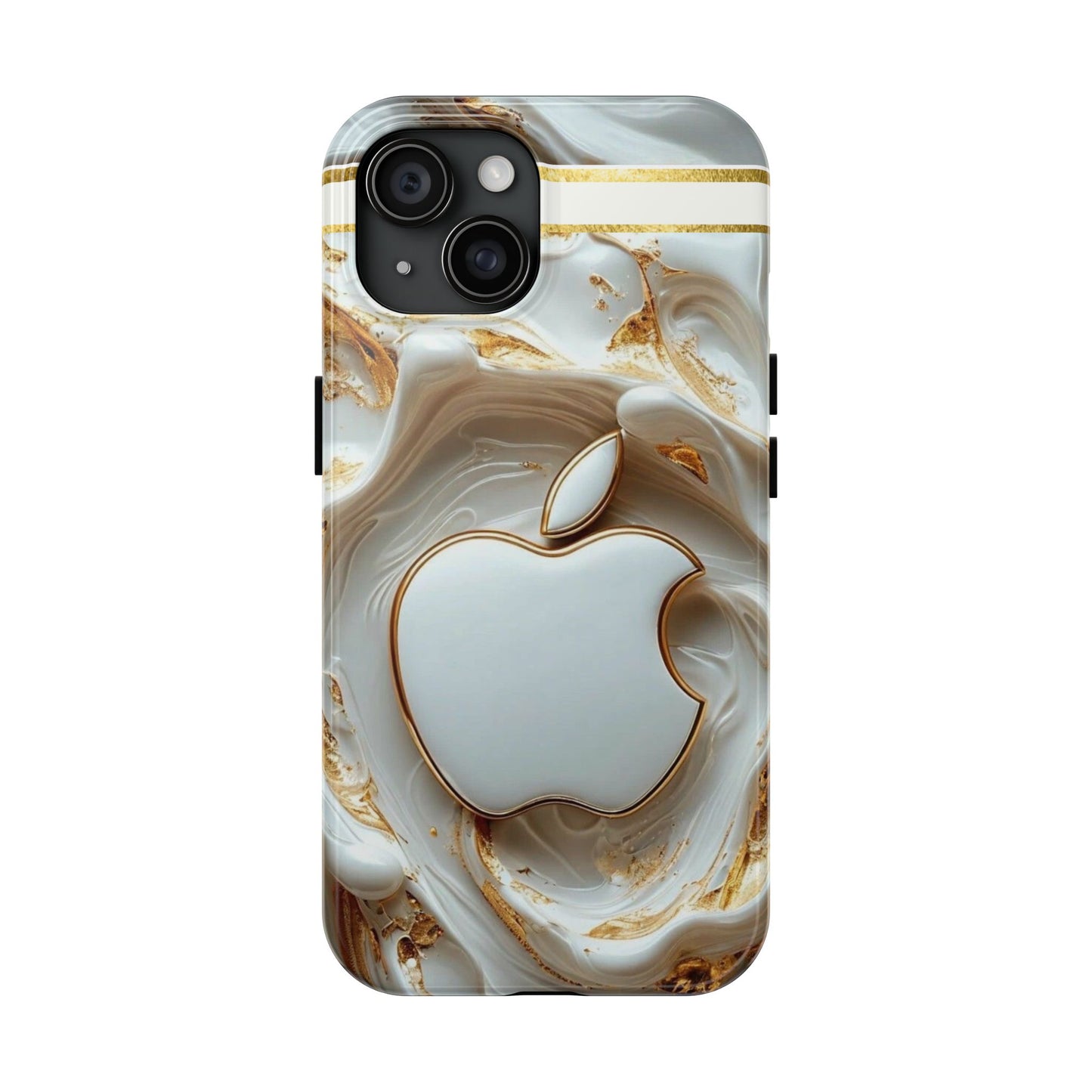 Elegant Gold & White Tough Phone Cases, Stylish Phone Protection, Gift for Apple Lovers, Tech Accessories, Trendy Phone Cover | Iphone Case