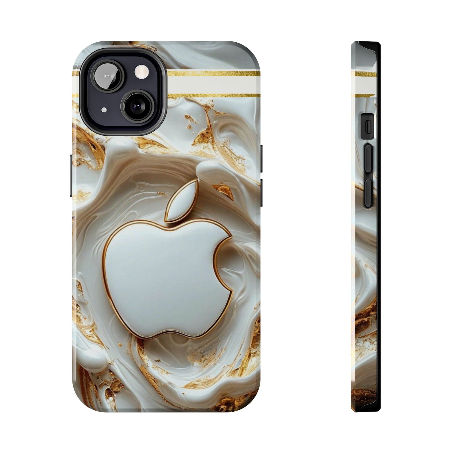 Elegant Gold & White Tough Phone Cases, Stylish Phone Protection, Gift for Apple Lovers, Tech Accessories, Trendy Phone Cover | Iphone Case