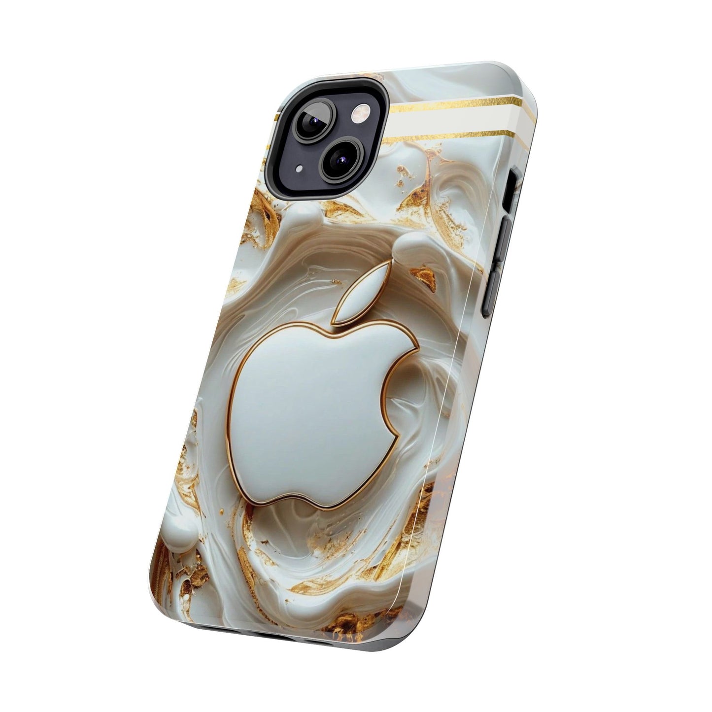 Elegant Gold & White Tough Phone Cases, Stylish Phone Protection, Gift for Apple Lovers, Tech Accessories, Trendy Phone Cover | Iphone Case