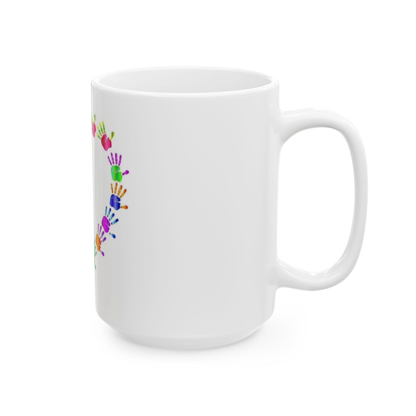 Colorful Heart Handprint Ceramic Mug