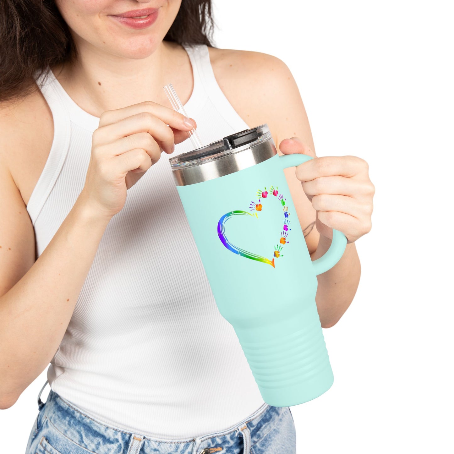 Rainbow Heart Insulated Travel Tumbler 40oz