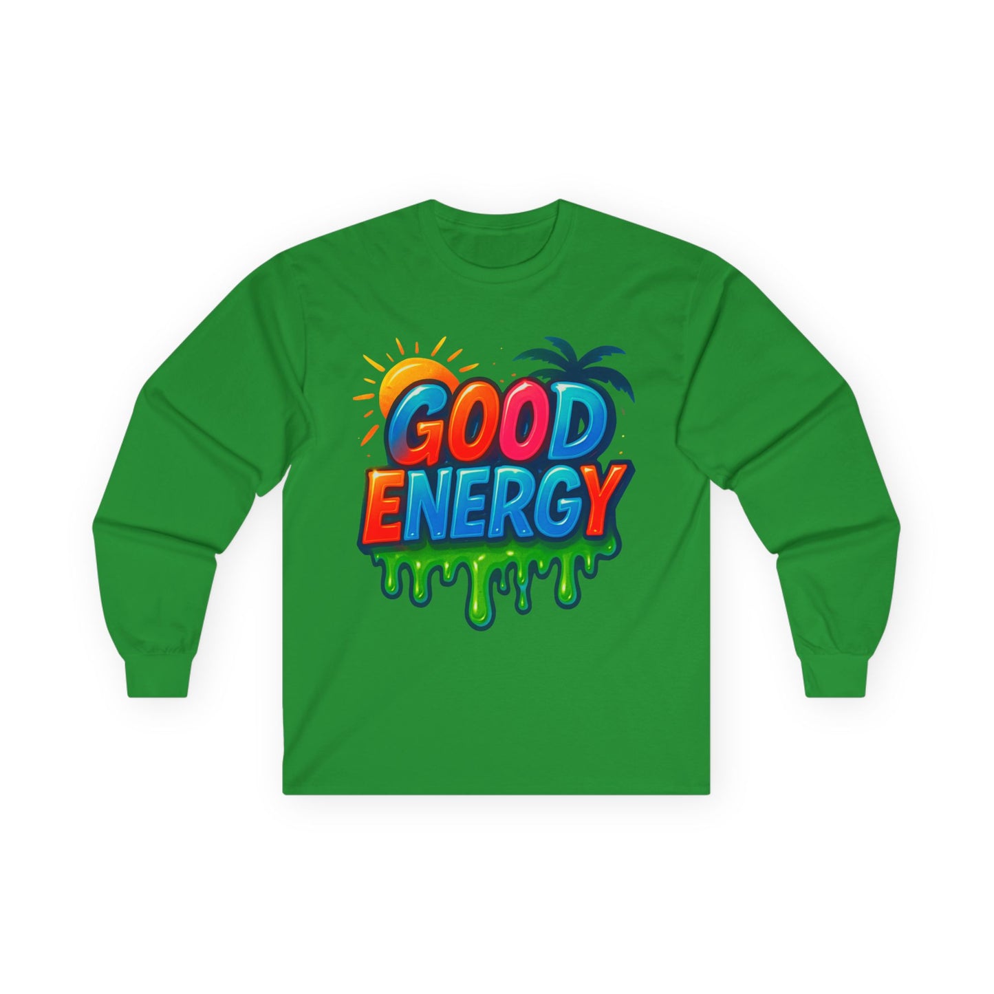 Good Energy Long Sleeve Tee, Unisex Cotton Shirt, Positive Vibes Apparel, Summer Fashion, Beachwear Gift, Fun Graphic Tee