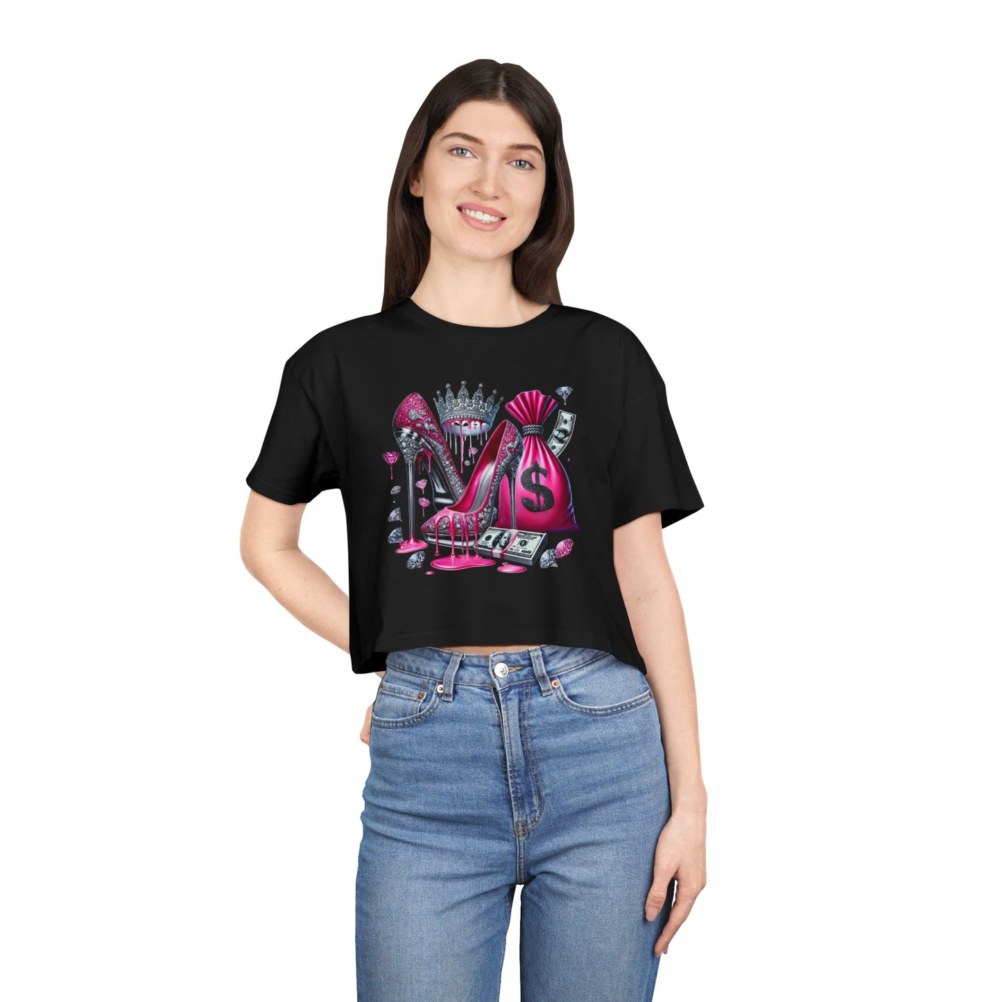 Chic Women's Crop Tee with Stylish Shoe and Money Design, Trendy Casual Top, Perfect Gift for Fashion Lovers, Birthday or Party [...]