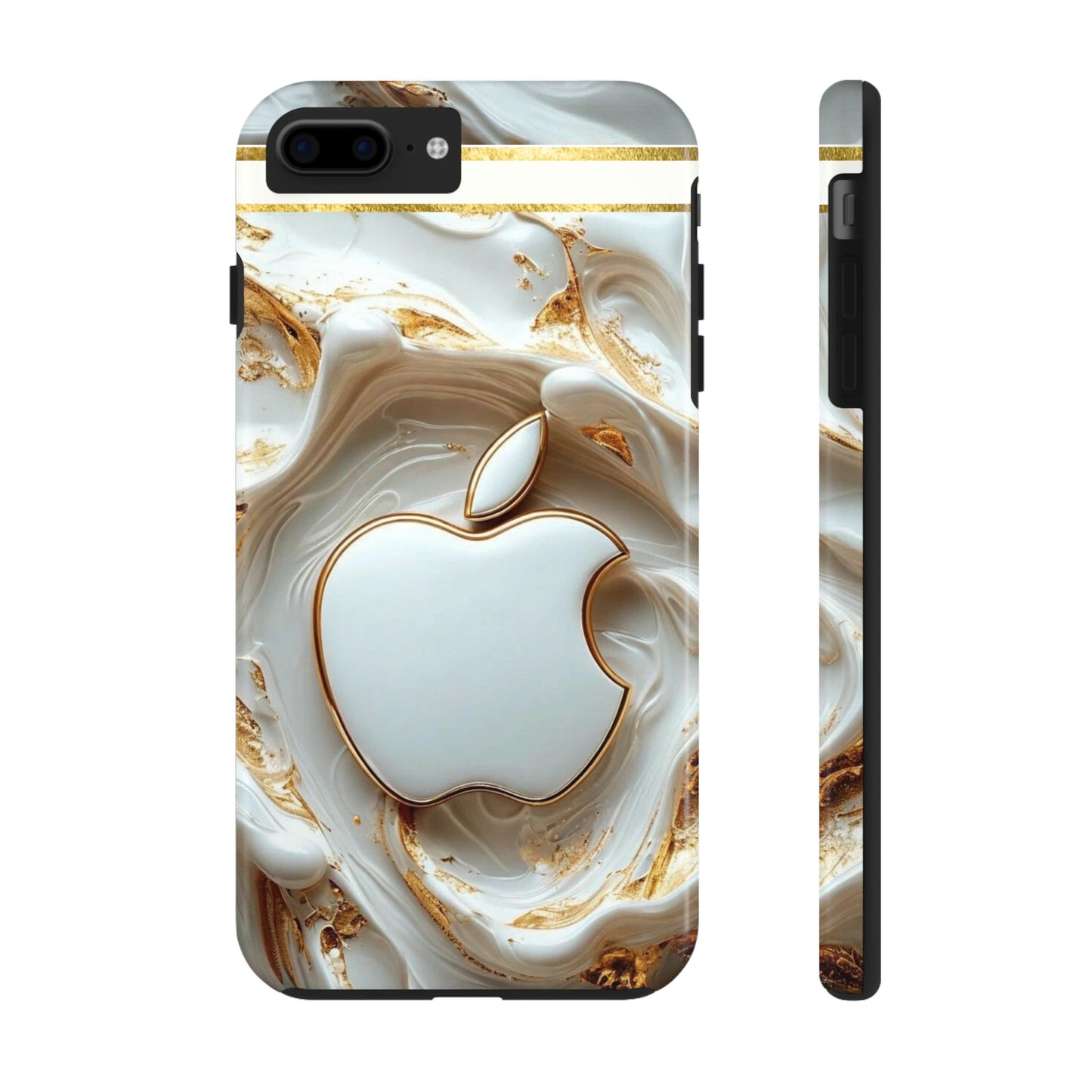 Elegant Gold & White Tough Phone Cases, Stylish Phone Protection, Gift for Apple Lovers, Tech Accessories, Trendy Phone Cover | Iphone Case