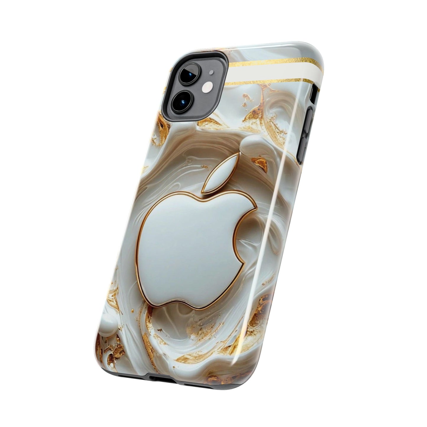 Elegant Gold & White Tough Phone Cases, Stylish Phone Protection, Gift for Apple Lovers, Tech Accessories, Trendy Phone Cover | Iphone Case