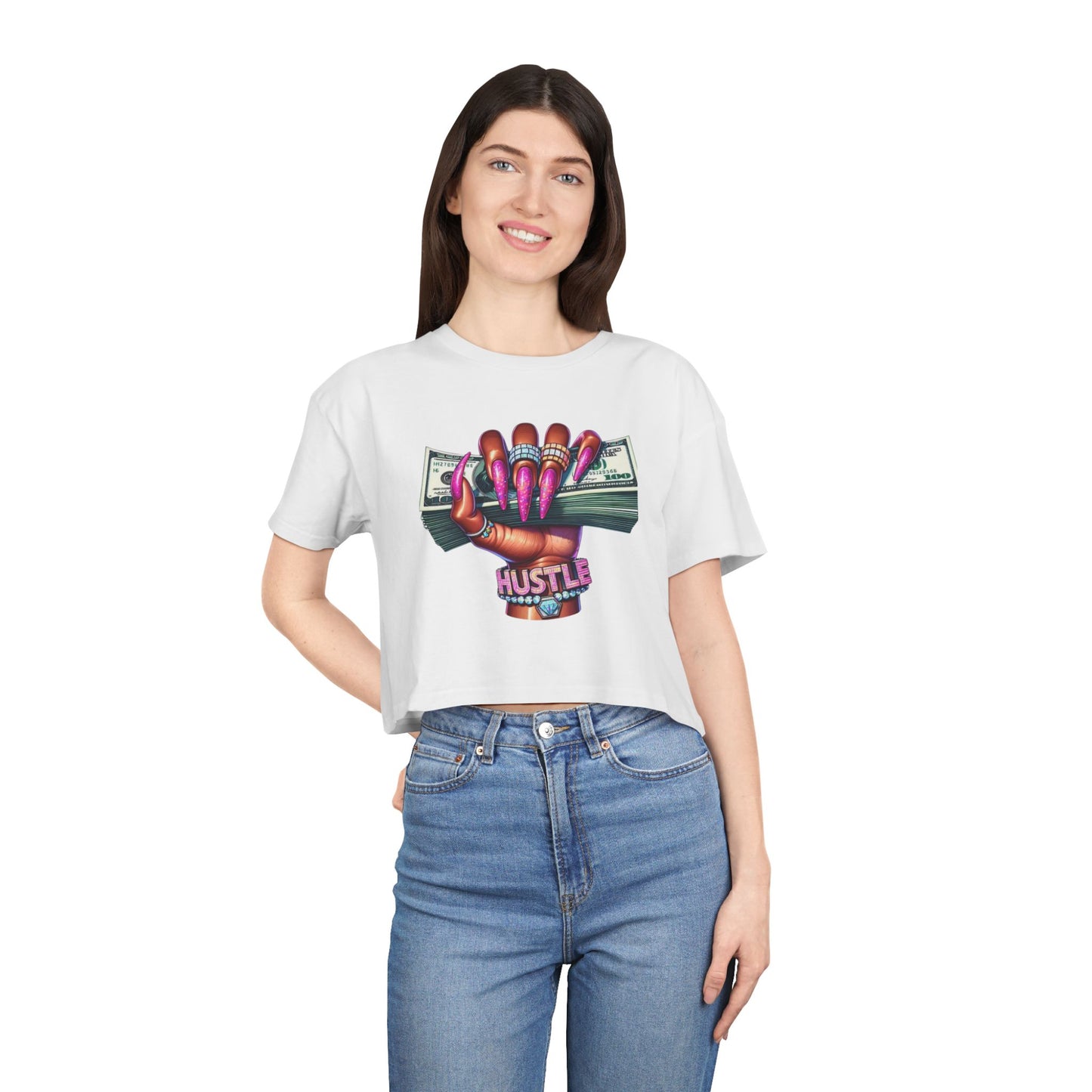 Hustle Graphic Women's Crop Tee, Trendy T-Shirt, Relaxed Top, Empowering Apparel, Summer Fashion, Motivational Wear