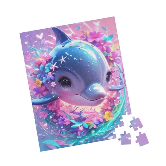 Dolphin Floral Puzzle, Jigsaw Fun, Relaxing Activity, Ideal Gift for Kids and Adults, Perfect for Family Time and Gatherings