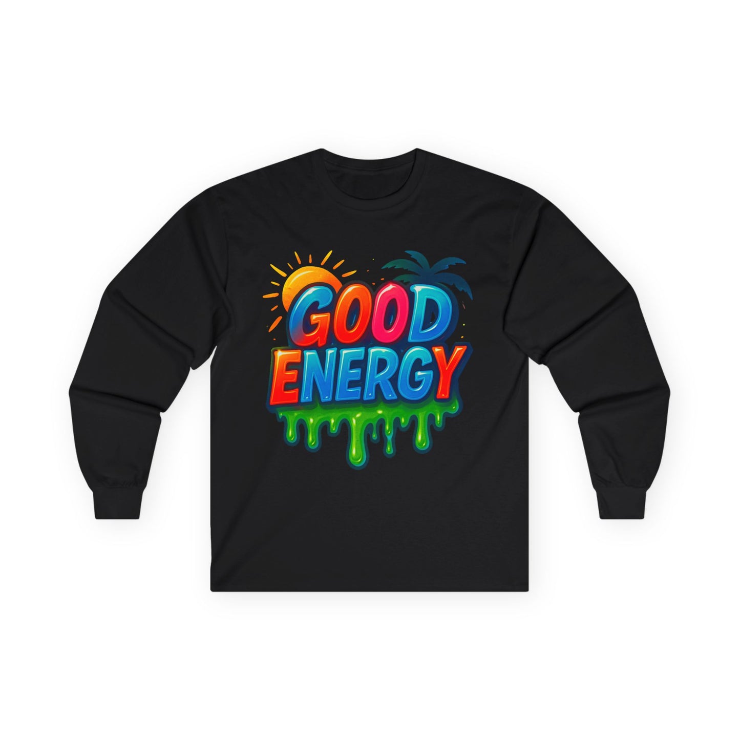 Good Energy Long Sleeve Tee, Unisex Cotton Shirt, Positive Vibes Apparel, Summer Fashion, Beachwear Gift, Fun Graphic Tee