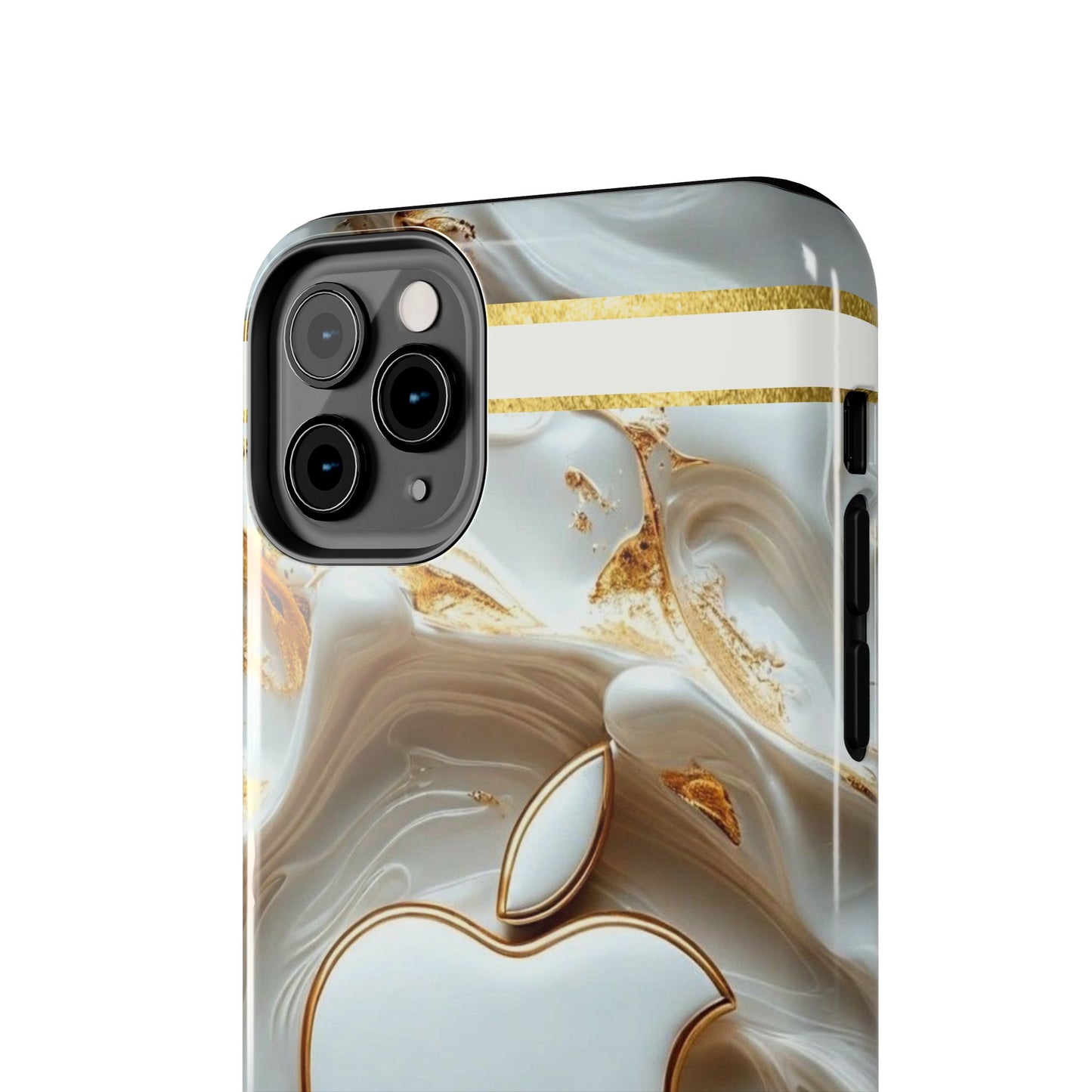 Elegant Gold & White Tough Phone Cases, Stylish Phone Protection, Gift for Apple Lovers, Tech Accessories, Trendy Phone Cover | Iphone Case