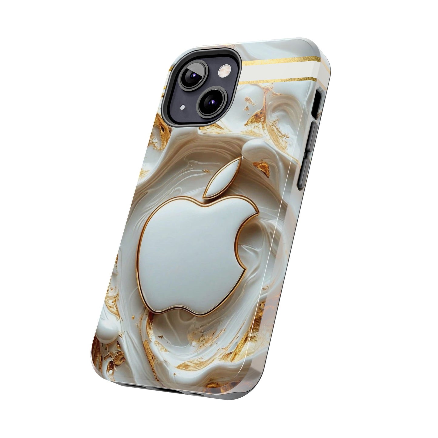 Elegant Gold & White Tough Phone Cases, Stylish Phone Protection, Gift for Apple Lovers, Tech Accessories, Trendy Phone Cover | Iphone Case