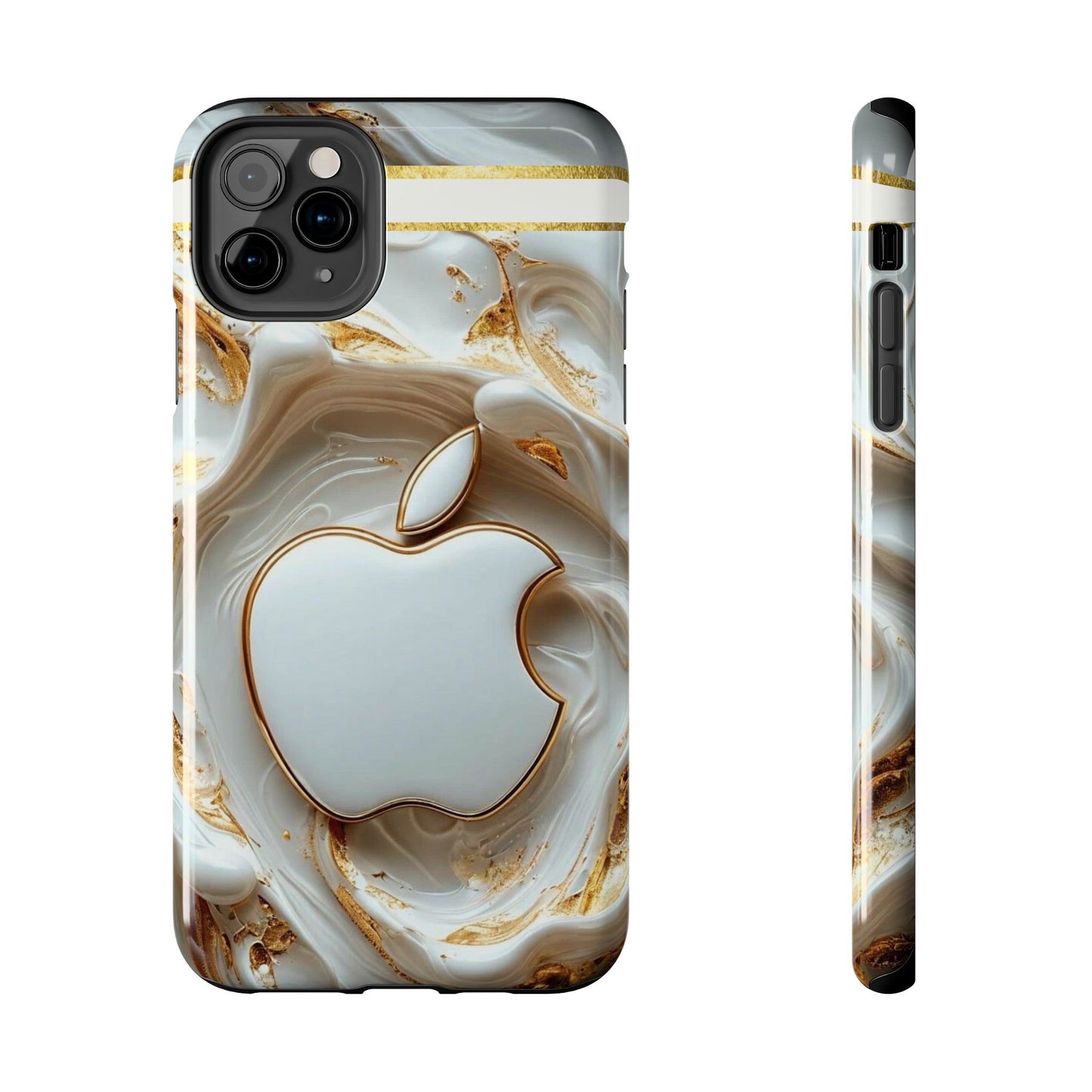 Elegant Gold & White Tough Phone Cases, Stylish Phone Protection, Gift for Apple Lovers, Tech Accessories, Trendy Phone Cover | Iphone Case