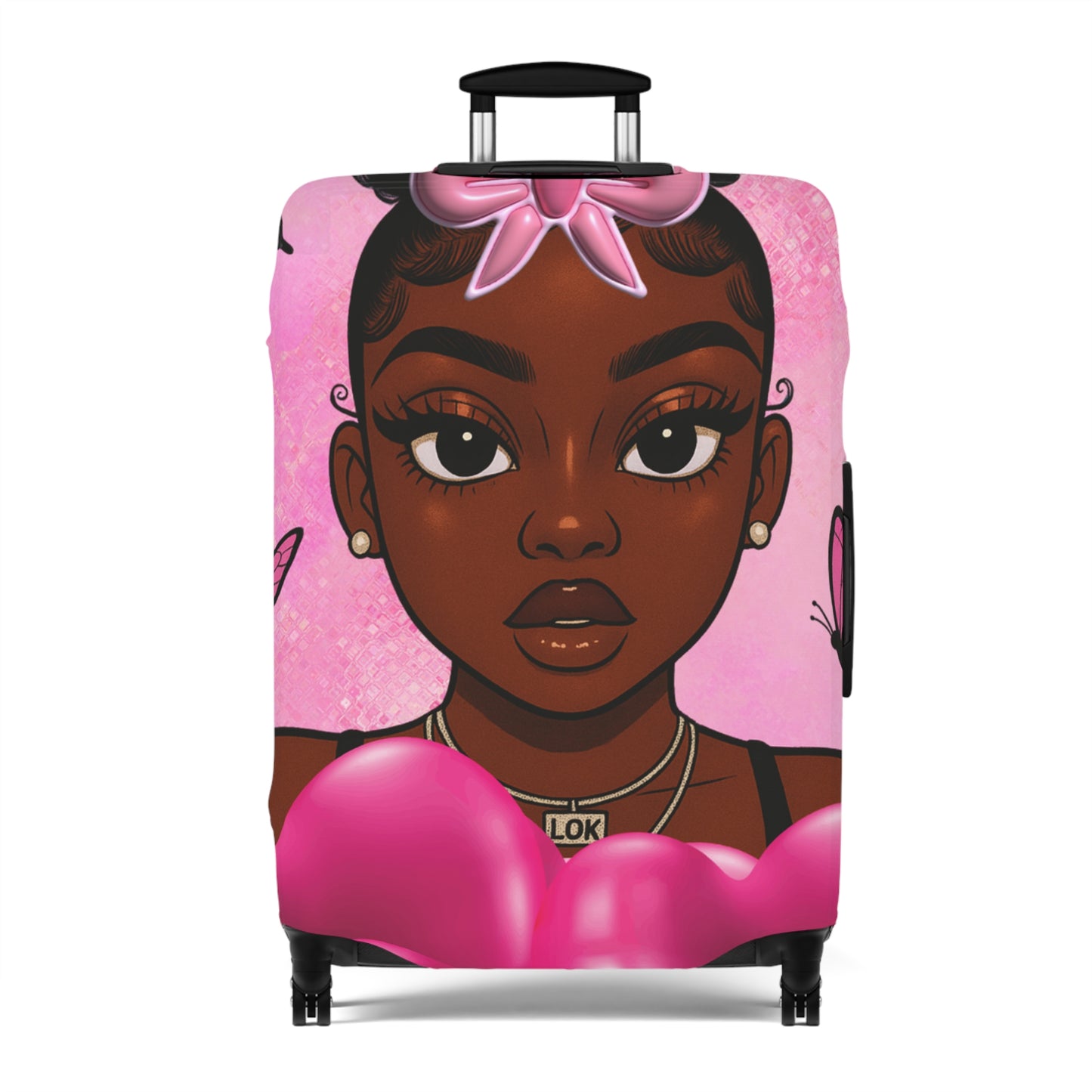 Stylish Luggage Cover with Cute Character Design, Travel Accessory for Girls, Gift for Travelers, Fun Suitcase Protector, Unique Travel Gear