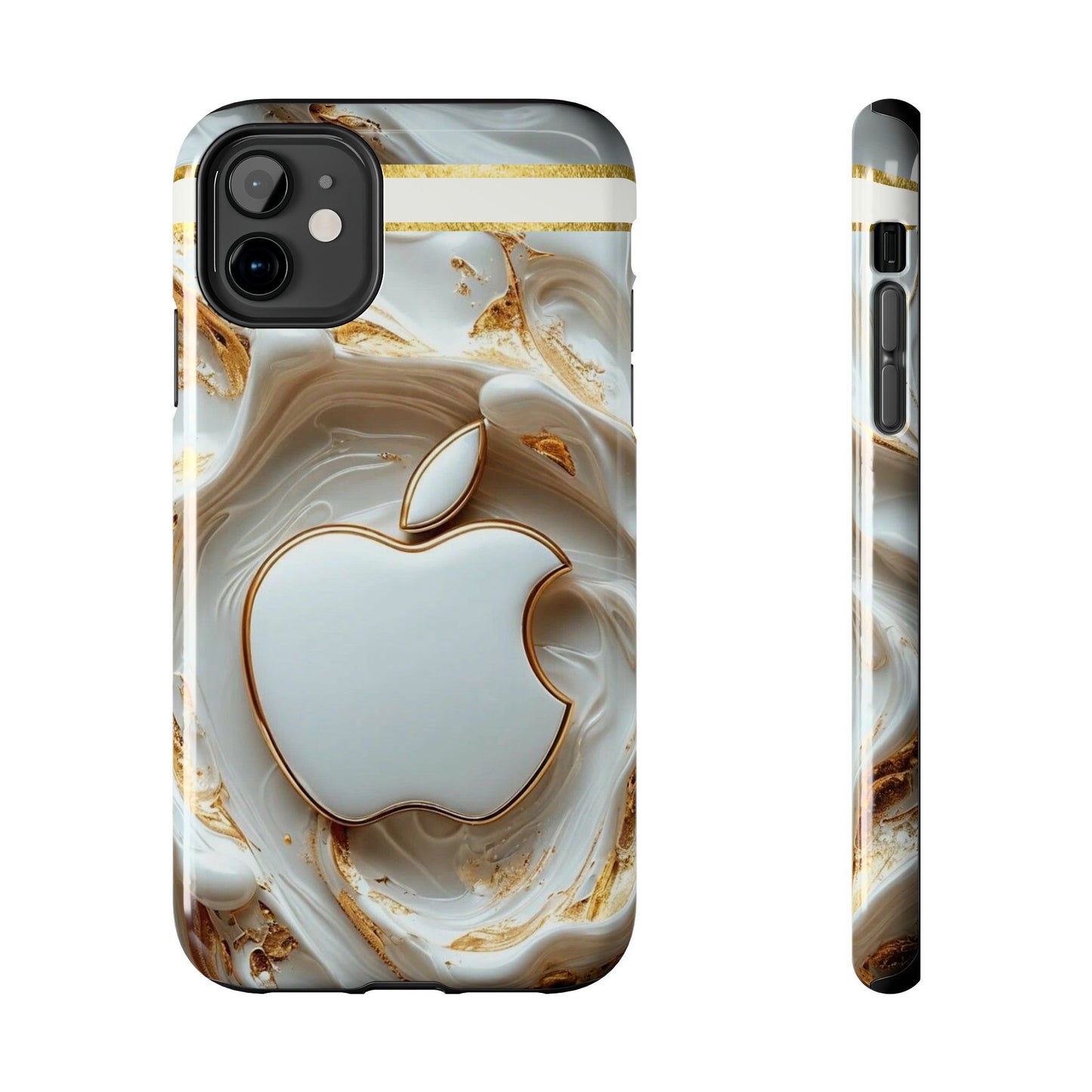 Elegant Gold & White Tough Phone Cases, Stylish Phone Protection, Gift for Apple Lovers, Tech Accessories, Trendy Phone Cover | Iphone Case