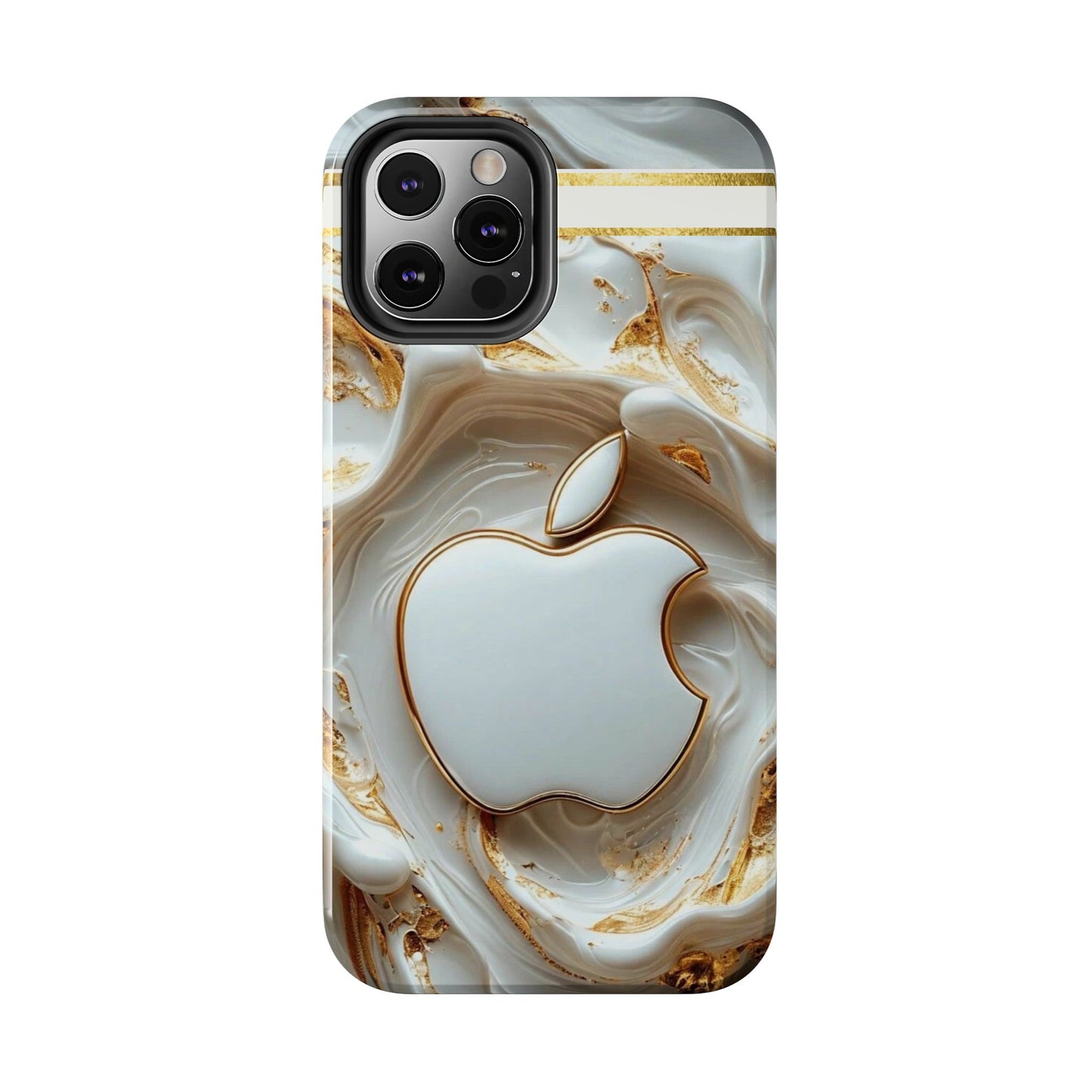 Elegant Gold & White Tough Phone Cases, Stylish Phone Protection, Gift for Apple Lovers, Tech Accessories, Trendy Phone Cover | Iphone Case