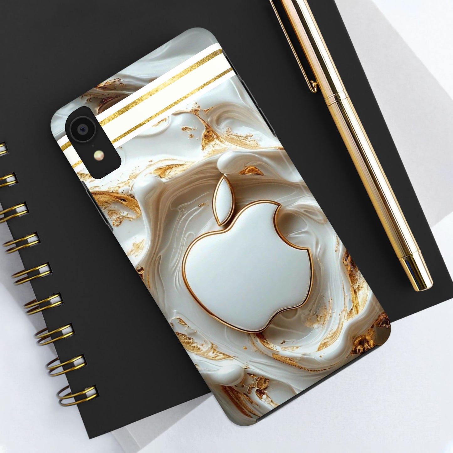 Elegant Gold & White Tough Phone Cases, Stylish Phone Protection, Gift for Apple Lovers, Tech Accessories, Trendy Phone Cover | Iphone Case