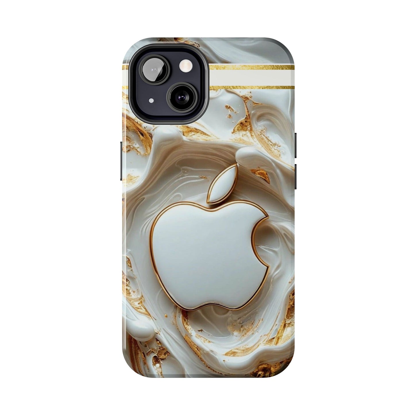 Elegant Gold & White Tough Phone Cases, Stylish Phone Protection, Gift for Apple Lovers, Tech Accessories, Trendy Phone Cover | Iphone Case