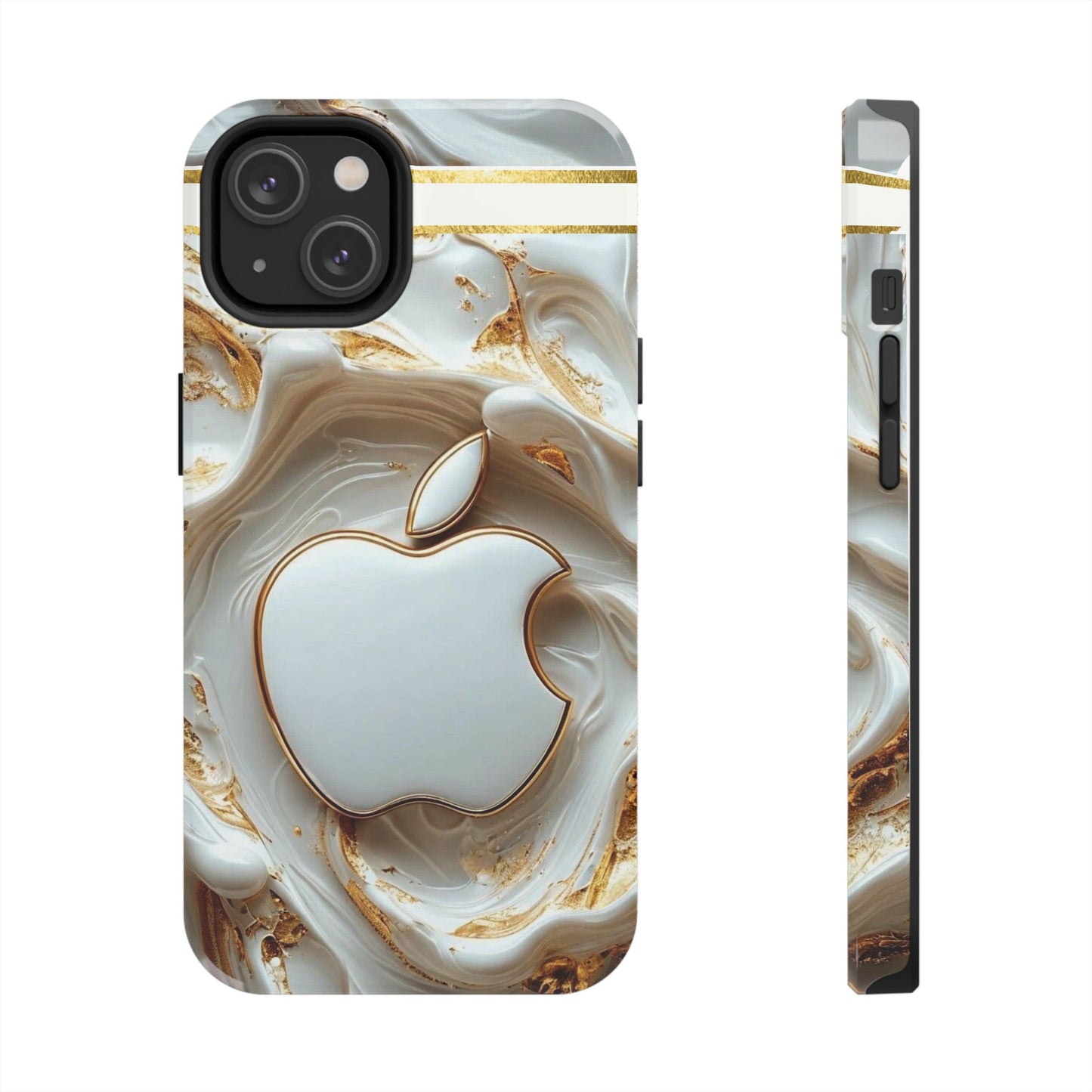 Elegant Gold & White Tough Phone Cases, Stylish Phone Protection, Gift for Apple Lovers, Tech Accessories, Trendy Phone Cover | Iphone Case