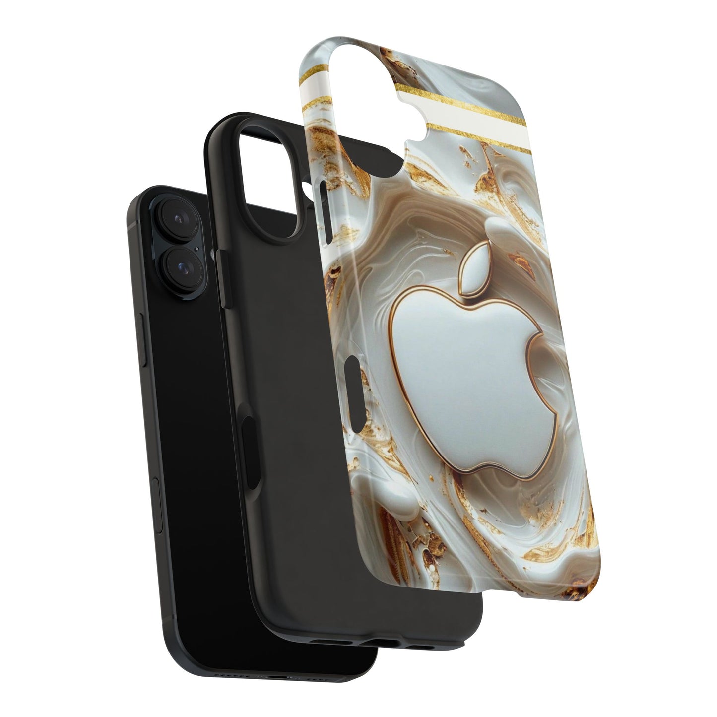 Elegant Gold & White Tough Phone Cases, Stylish Phone Protection, Gift for Apple Lovers, Tech Accessories, Trendy Phone Cover | Iphone Case