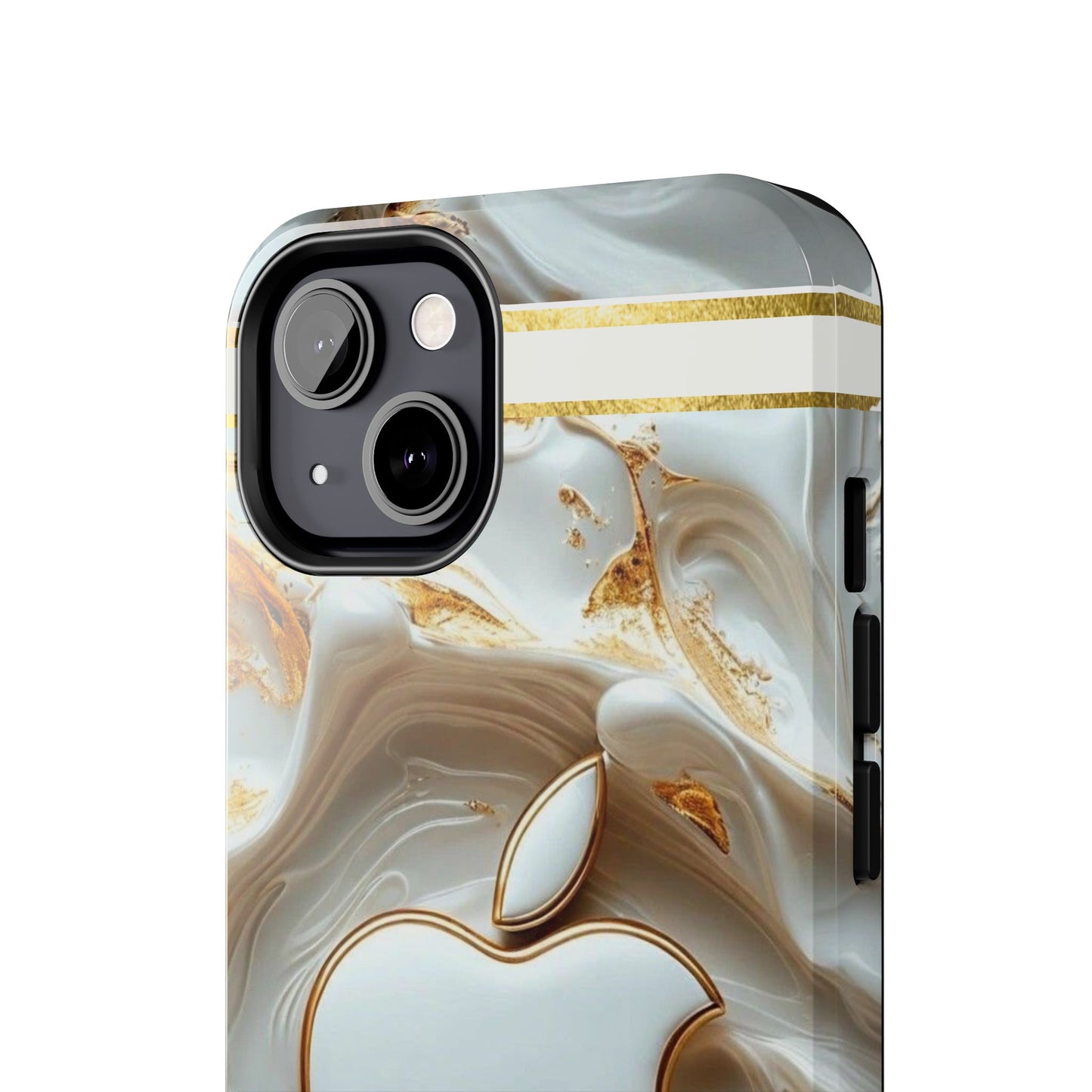 Elegant Gold & White Tough Phone Cases, Stylish Phone Protection, Gift for Apple Lovers, Tech Accessories, Trendy Phone Cover | Iphone Case