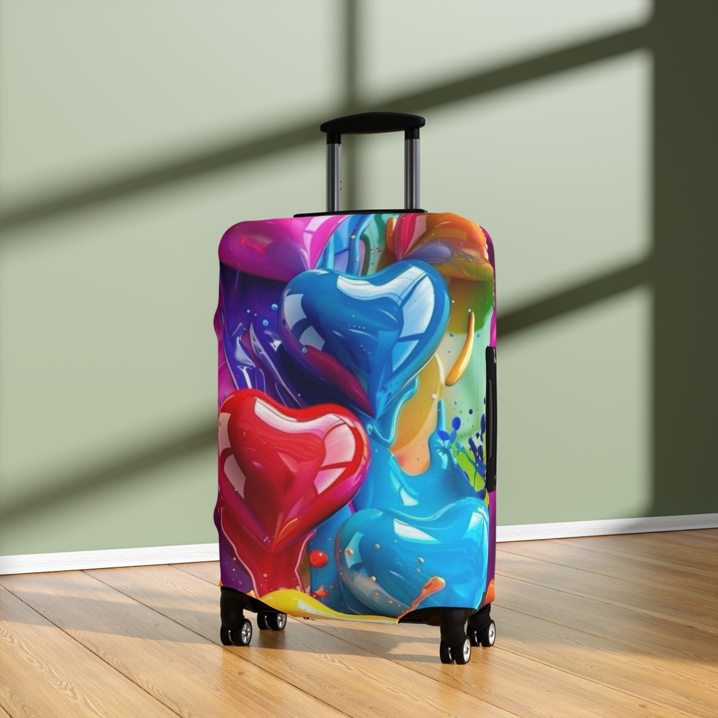 Colorful Heart Luggage Cover - Travel Accessory, Gift for Travelers, Valentine's Day, Fun Travel Gear, Suitcase Protector
