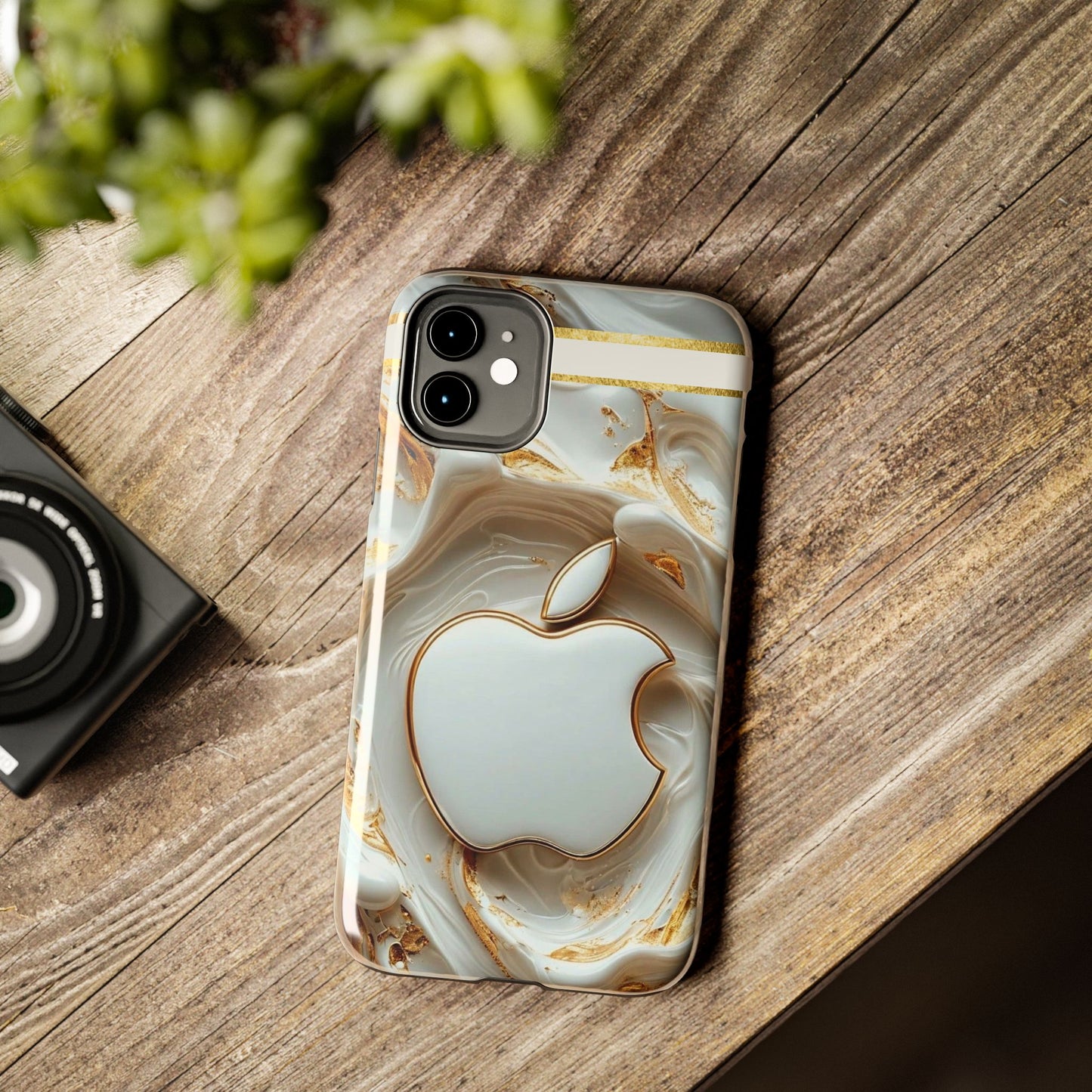 Elegant Gold & White Tough Phone Cases, Stylish Phone Protection, Gift for Apple Lovers, Tech Accessories, Trendy Phone Cover | Iphone Case