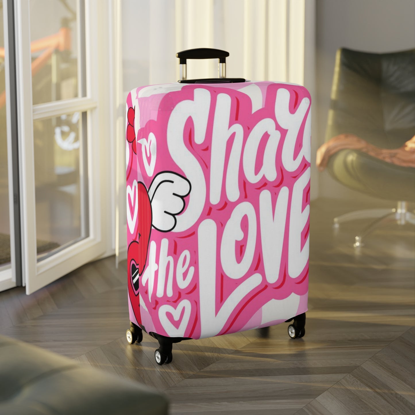 Colorful Luggage Cover - Share the Love, Travel Accessory, Suitcase Protector, Gift for Travelers, Fun Travel Gear | Suitcase