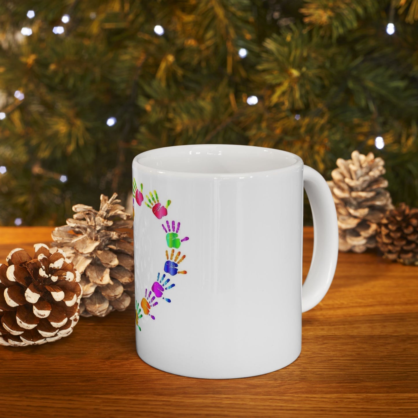 Colorful Heart Handprint Ceramic Mug