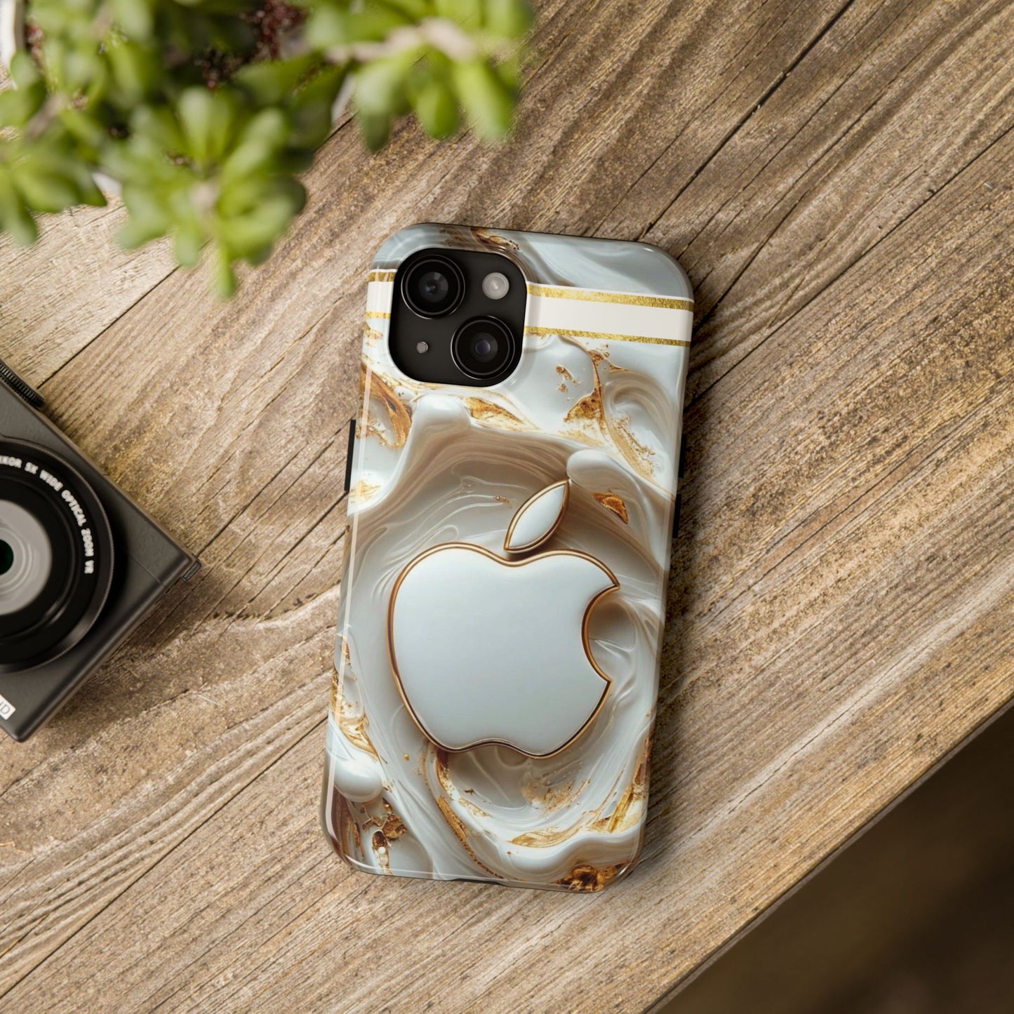 Elegant Gold & White Tough Phone Cases, Stylish Phone Protection, Gift for Apple Lovers, Tech Accessories, Trendy Phone Cover | Iphone Case