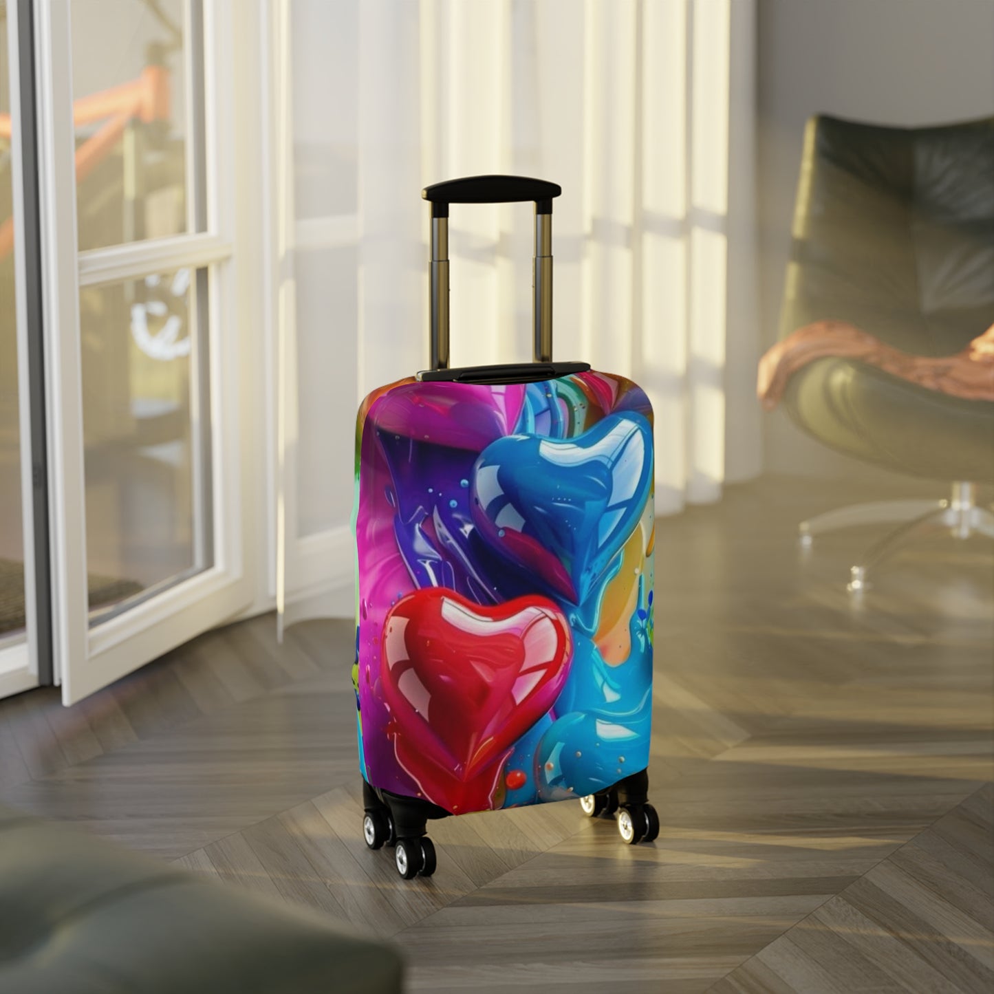 Colorful Heart Luggage Cover - Travel Accessory, Gift for Travelers, Valentine's Day, Fun Travel Gear, Suitcase Protector
