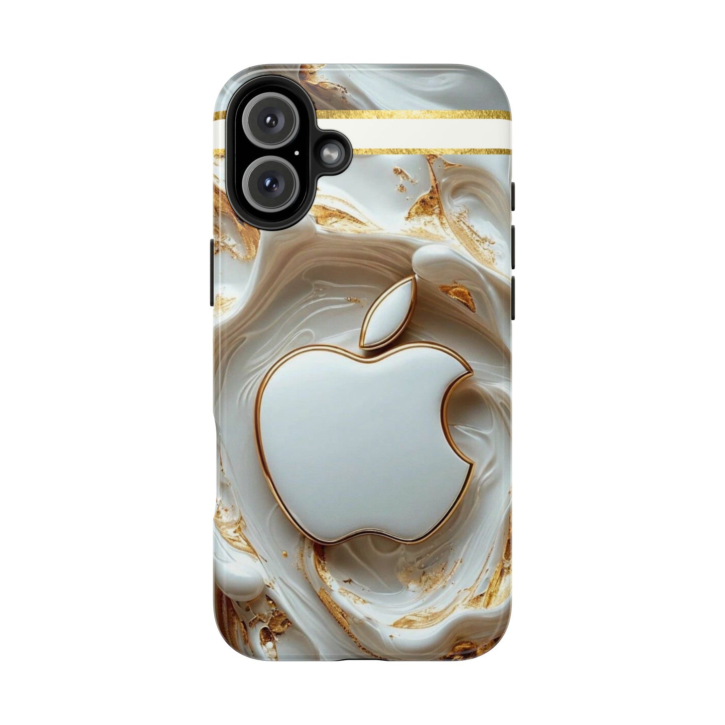 Elegant Gold & White Tough Phone Cases, Stylish Phone Protection, Gift for Apple Lovers, Tech Accessories, Trendy Phone Cover | Iphone Case