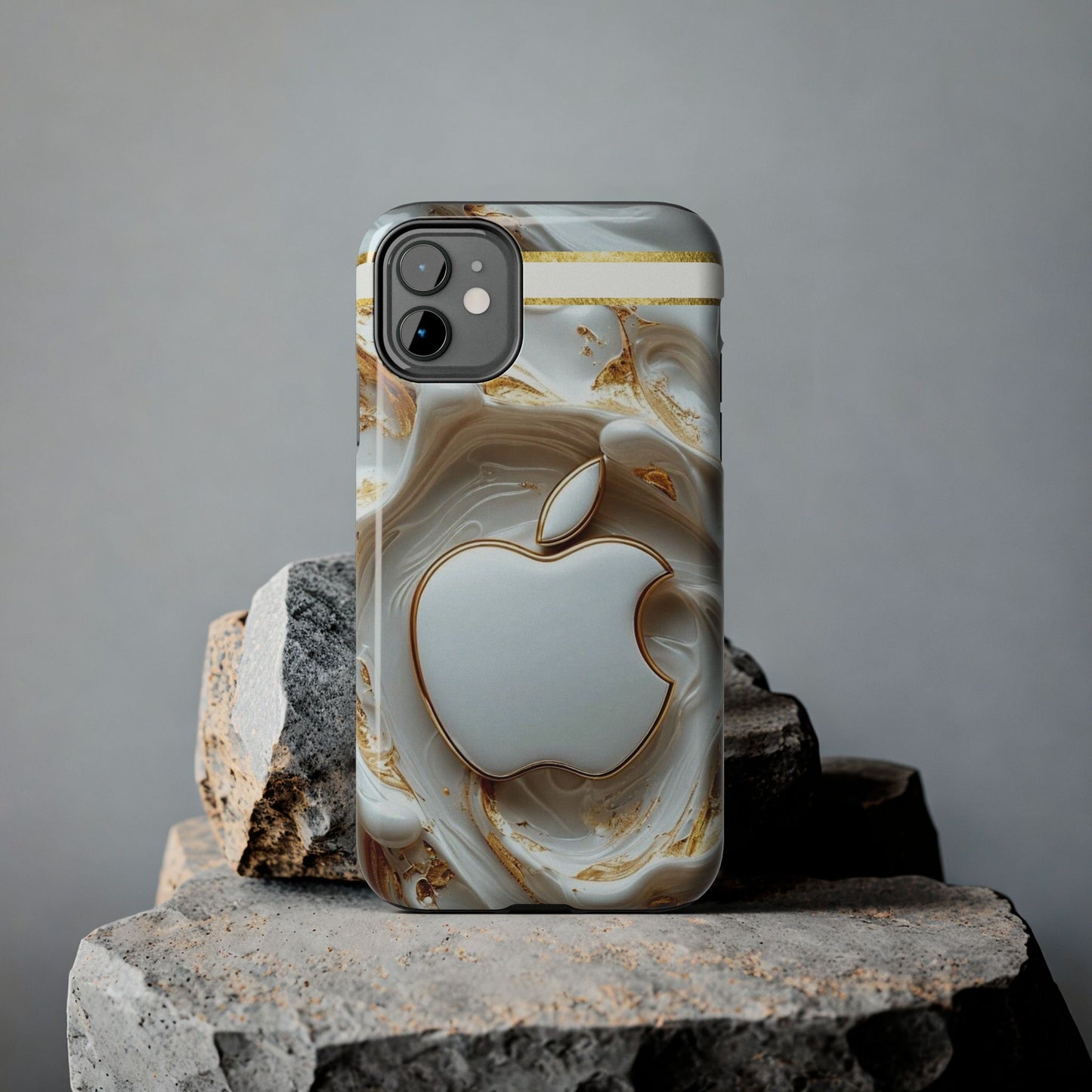 Elegant Gold & White Tough Phone Cases, Stylish Phone Protection, Gift for Apple Lovers, Tech Accessories, Trendy Phone Cover | Iphone Case