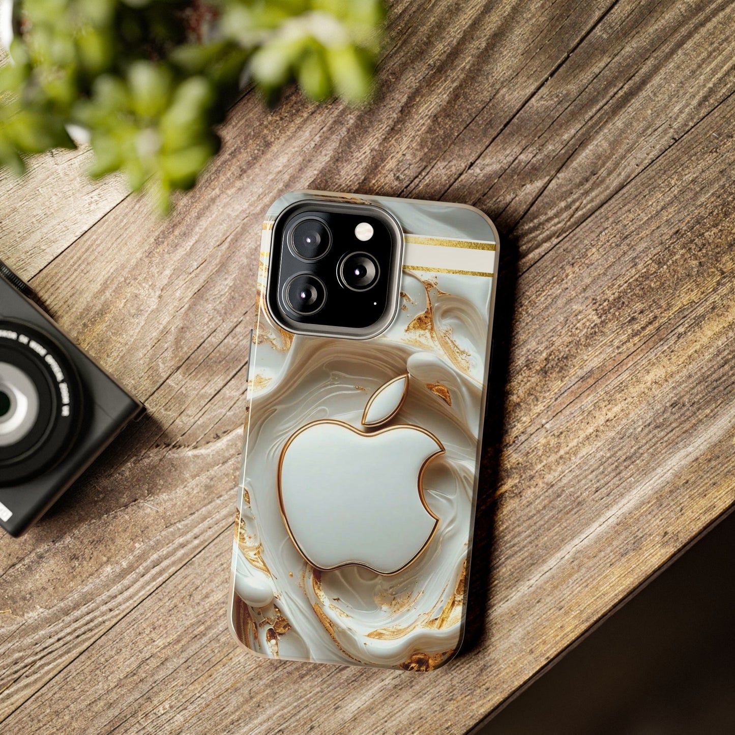 Elegant Gold & White Tough Phone Cases, Stylish Phone Protection, Gift for Apple Lovers, Tech Accessories, Trendy Phone Cover | Iphone Case