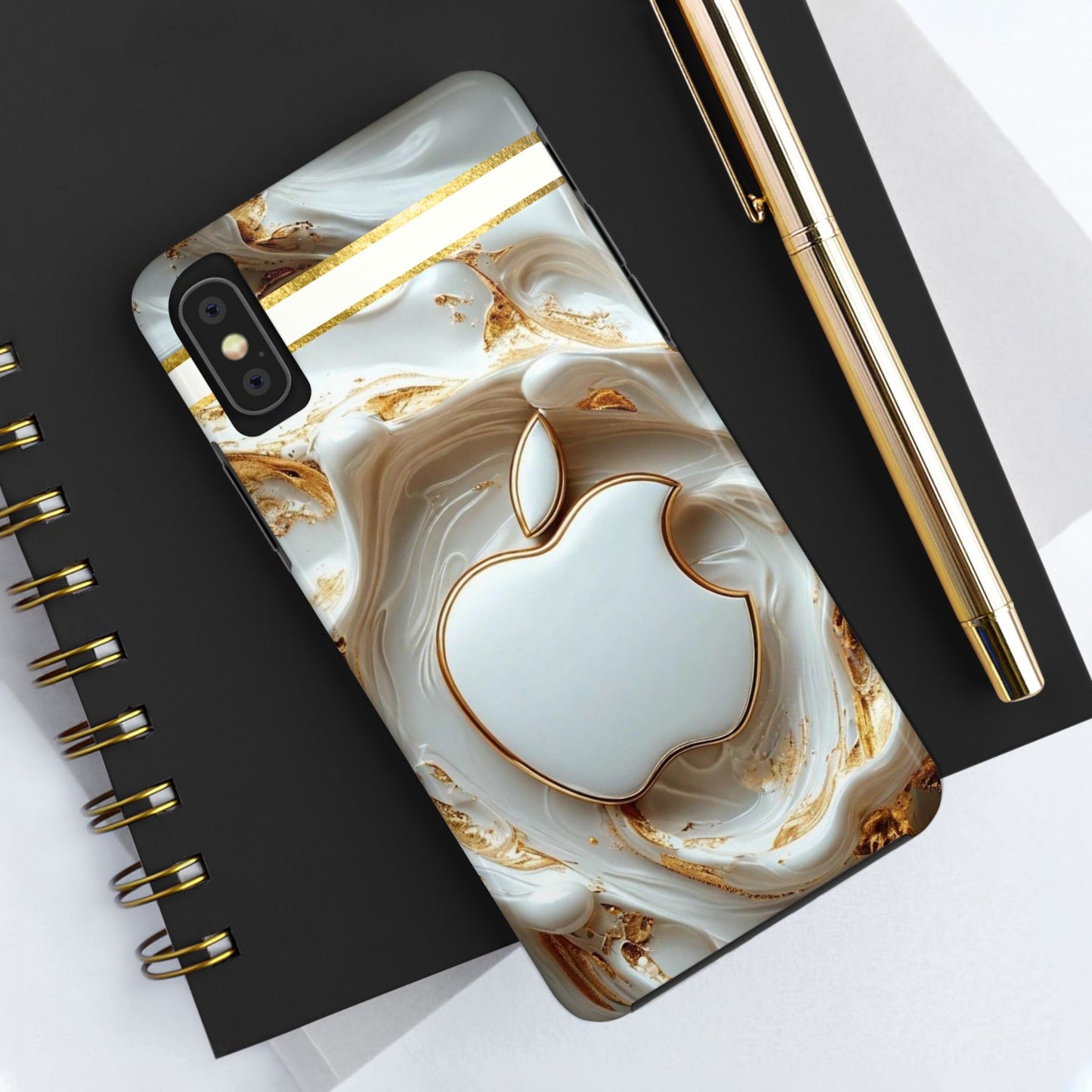 Elegant Gold & White Tough Phone Cases, Stylish Phone Protection, Gift for Apple Lovers, Tech Accessories, Trendy Phone Cover | Iphone Case