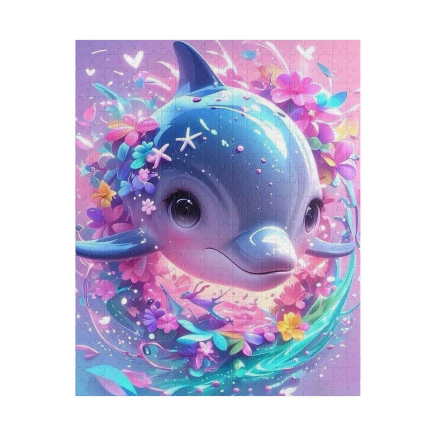 Dolphin Floral Puzzle, Jigsaw Fun, Relaxing Activity, Ideal Gift for Kids and Adults, Perfect for Family Time and Gatherings