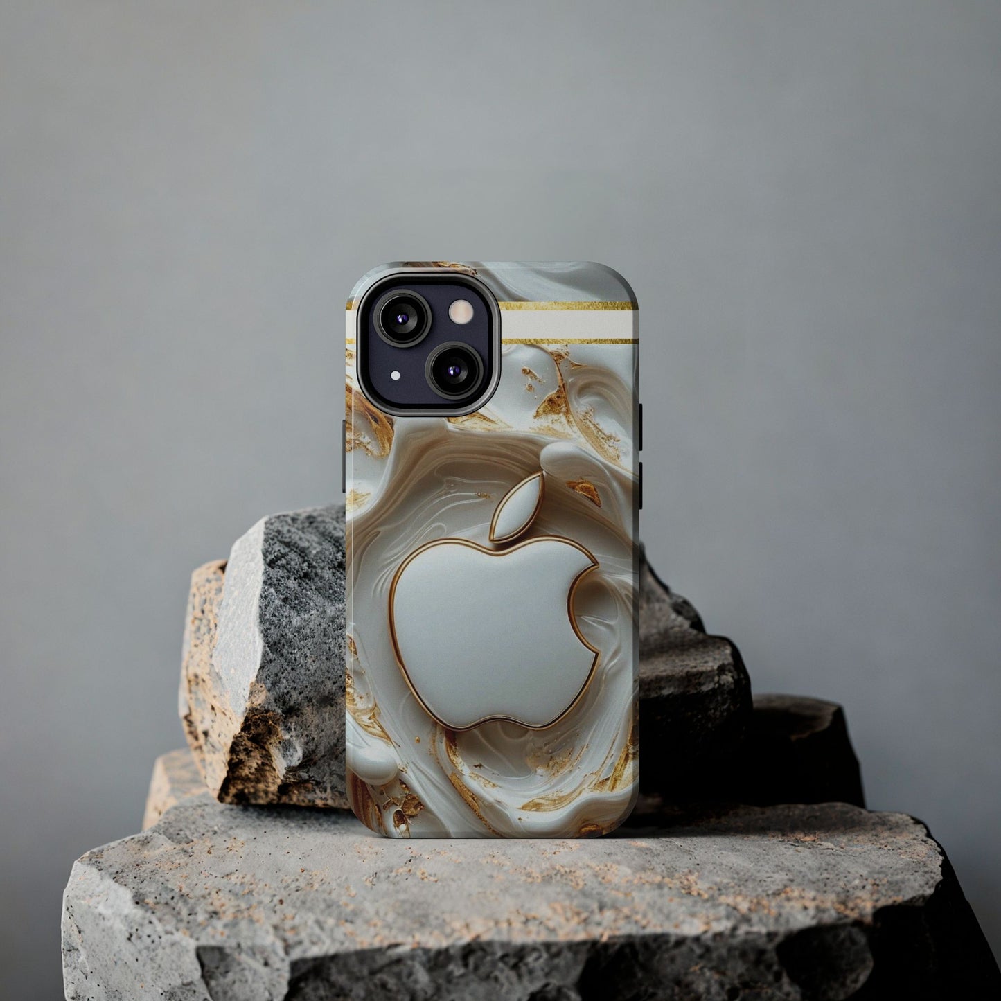 Elegant Gold & White Tough Phone Cases, Stylish Phone Protection, Gift for Apple Lovers, Tech Accessories, Trendy Phone Cover | Iphone Case