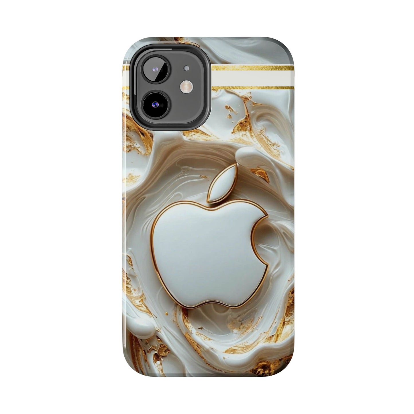 Elegant Gold & White Tough Phone Cases, Stylish Phone Protection, Gift for Apple Lovers, Tech Accessories, Trendy Phone Cover | Iphone Case