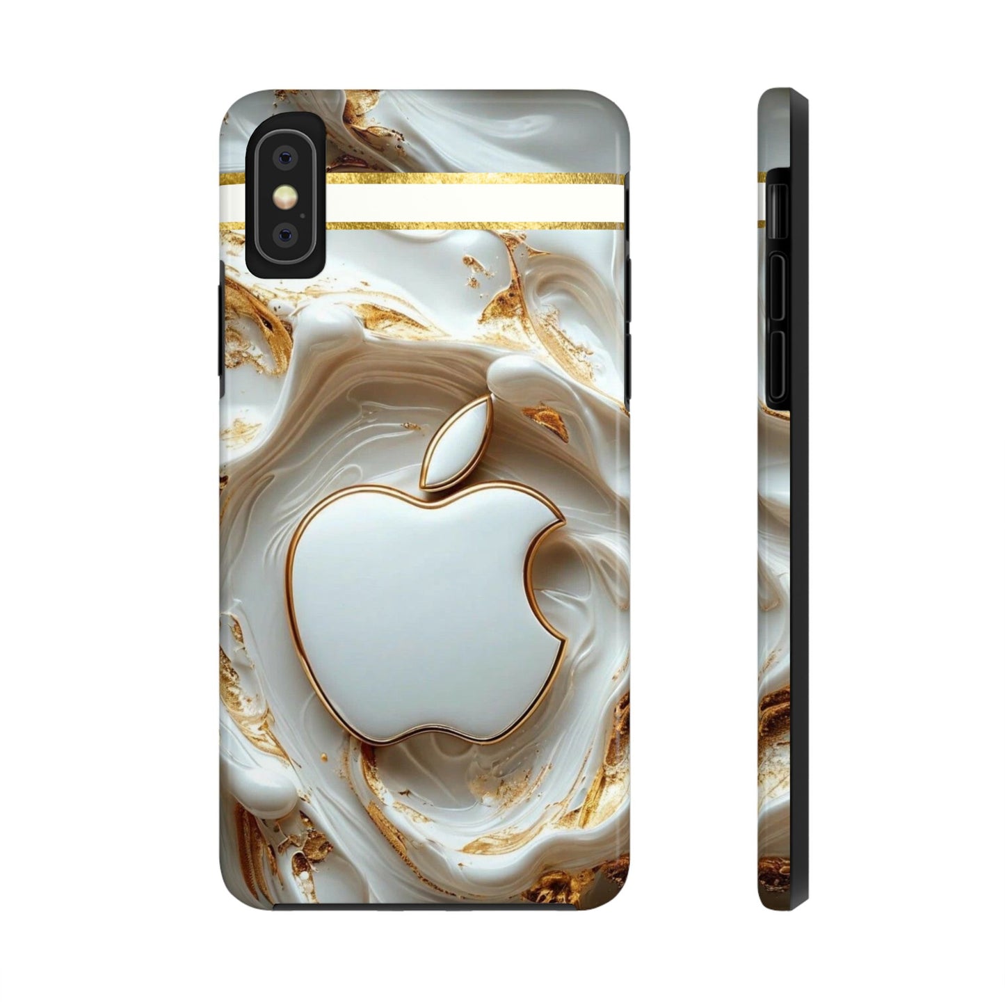 Elegant Gold & White Tough Phone Cases, Stylish Phone Protection, Gift for Apple Lovers, Tech Accessories, Trendy Phone Cover | Iphone Case