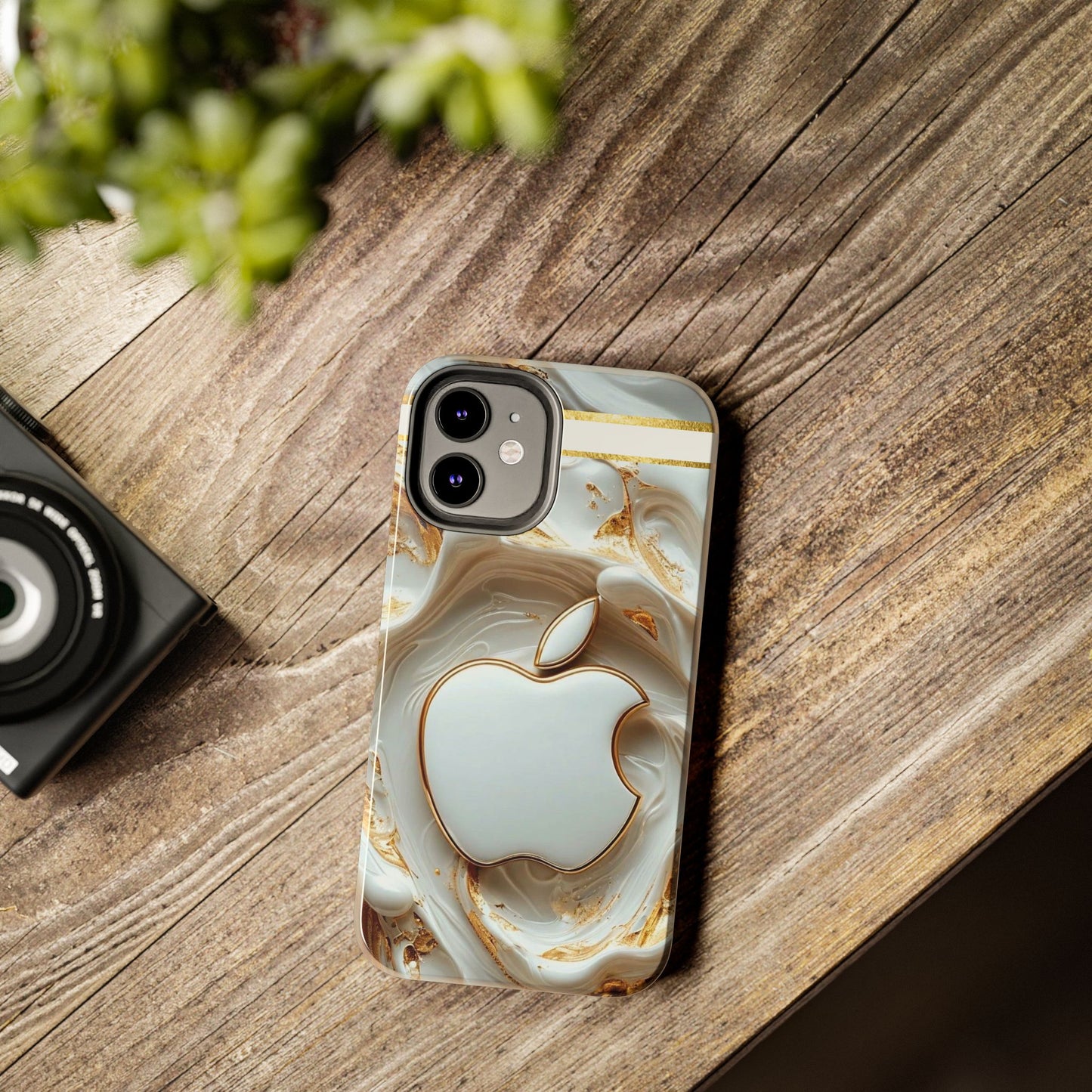 Elegant Gold & White Tough Phone Cases, Stylish Phone Protection, Gift for Apple Lovers, Tech Accessories, Trendy Phone Cover | Iphone Case