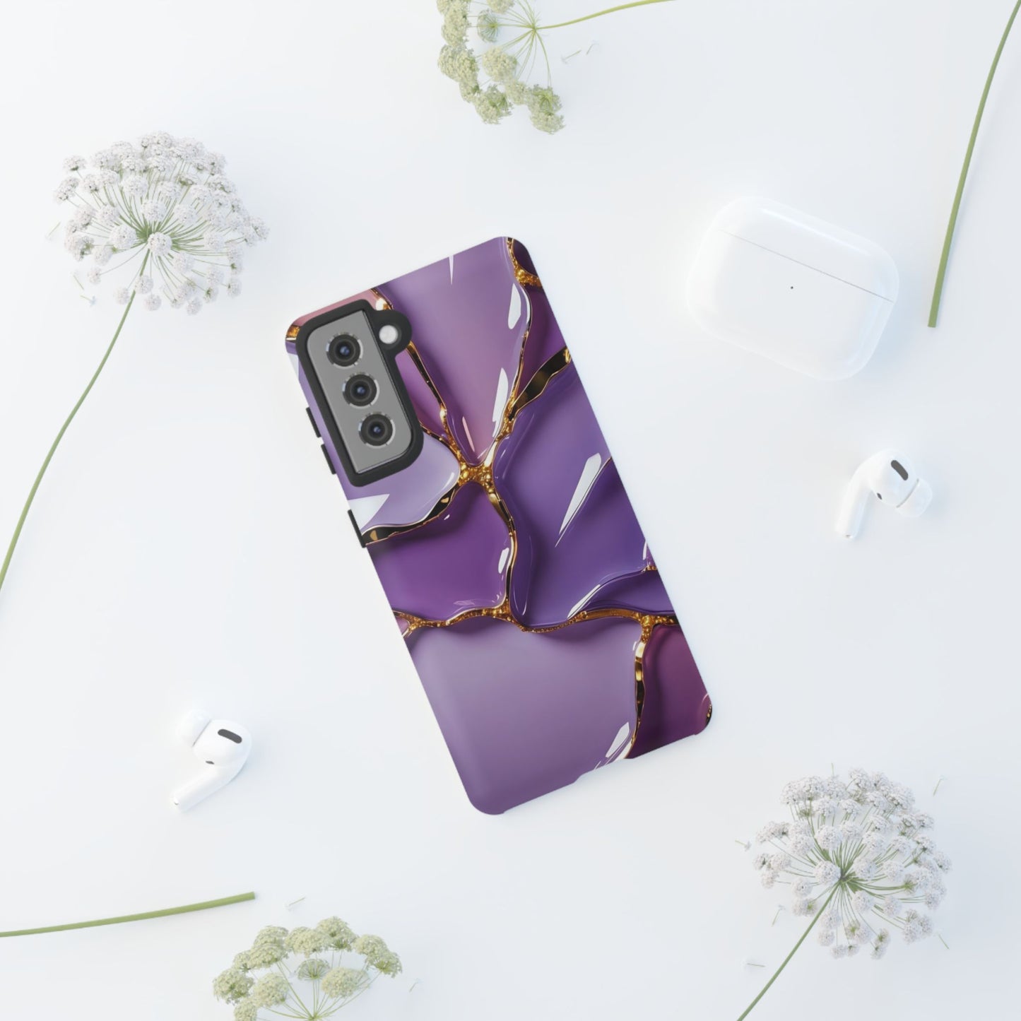 Elegant Phone Case with Purple Marble Design, Tough Phone Cover, Chic Mobile Accessory, Unique Gift for Her, Stylish Phone Protector - Samsung case