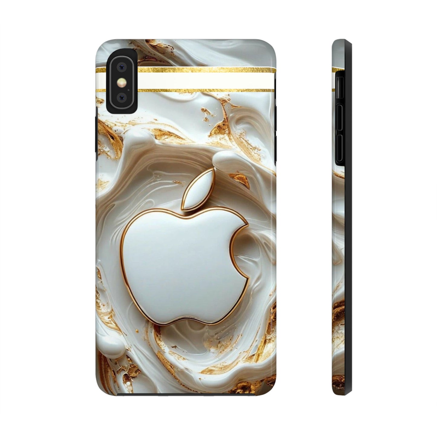 Elegant Gold & White Tough Phone Cases, Stylish Phone Protection, Gift for Apple Lovers, Tech Accessories, Trendy Phone Cover | Iphone Case