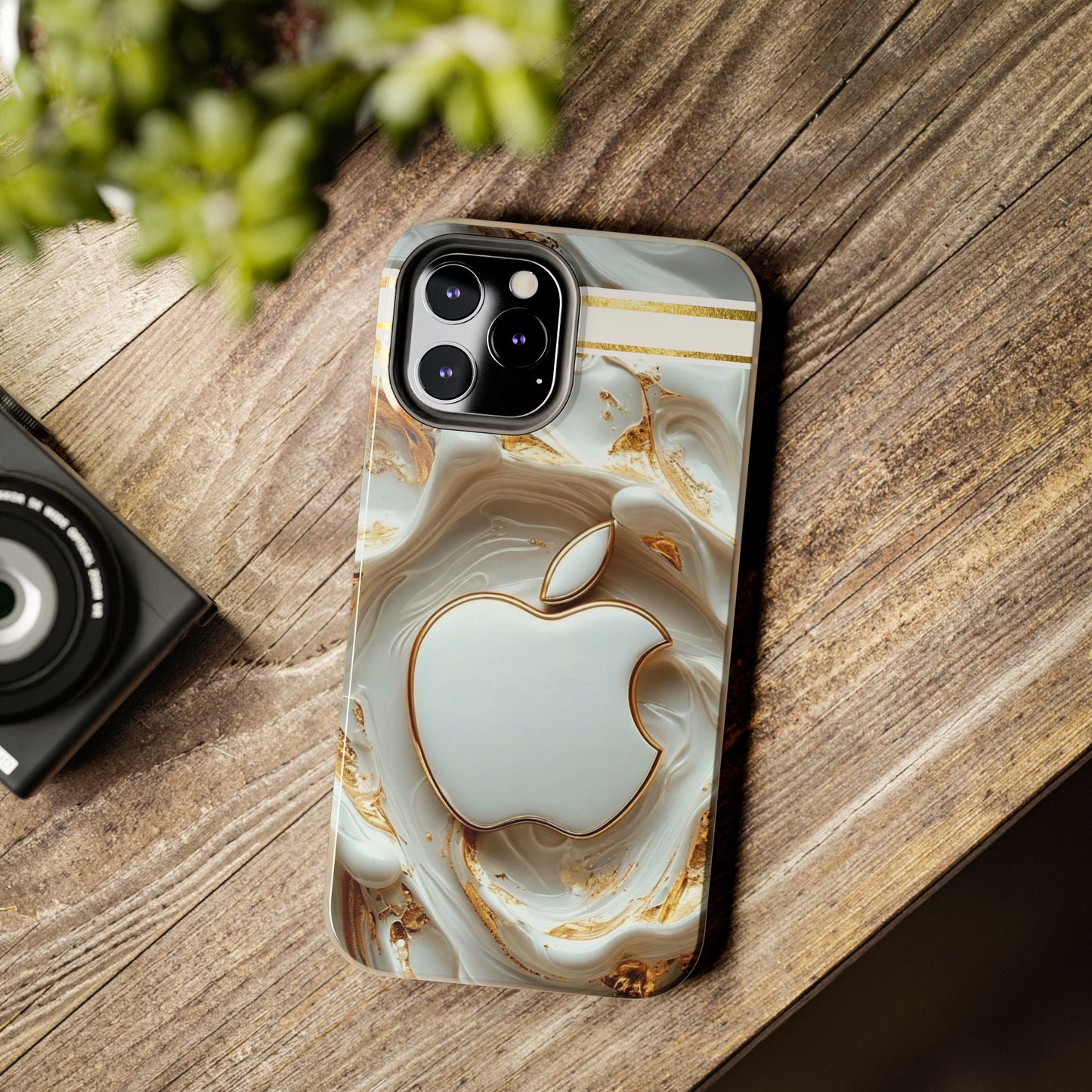 Elegant Gold & White Tough Phone Cases, Stylish Phone Protection, Gift for Apple Lovers, Tech Accessories, Trendy Phone Cover | Iphone Case