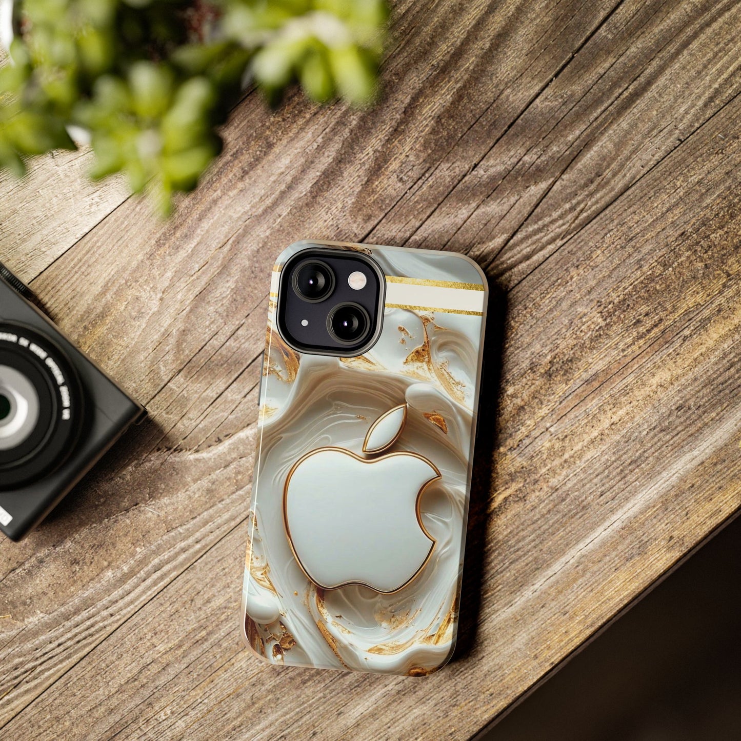 Elegant Gold & White Tough Phone Cases, Stylish Phone Protection, Gift for Apple Lovers, Tech Accessories, Trendy Phone Cover | Iphone Case